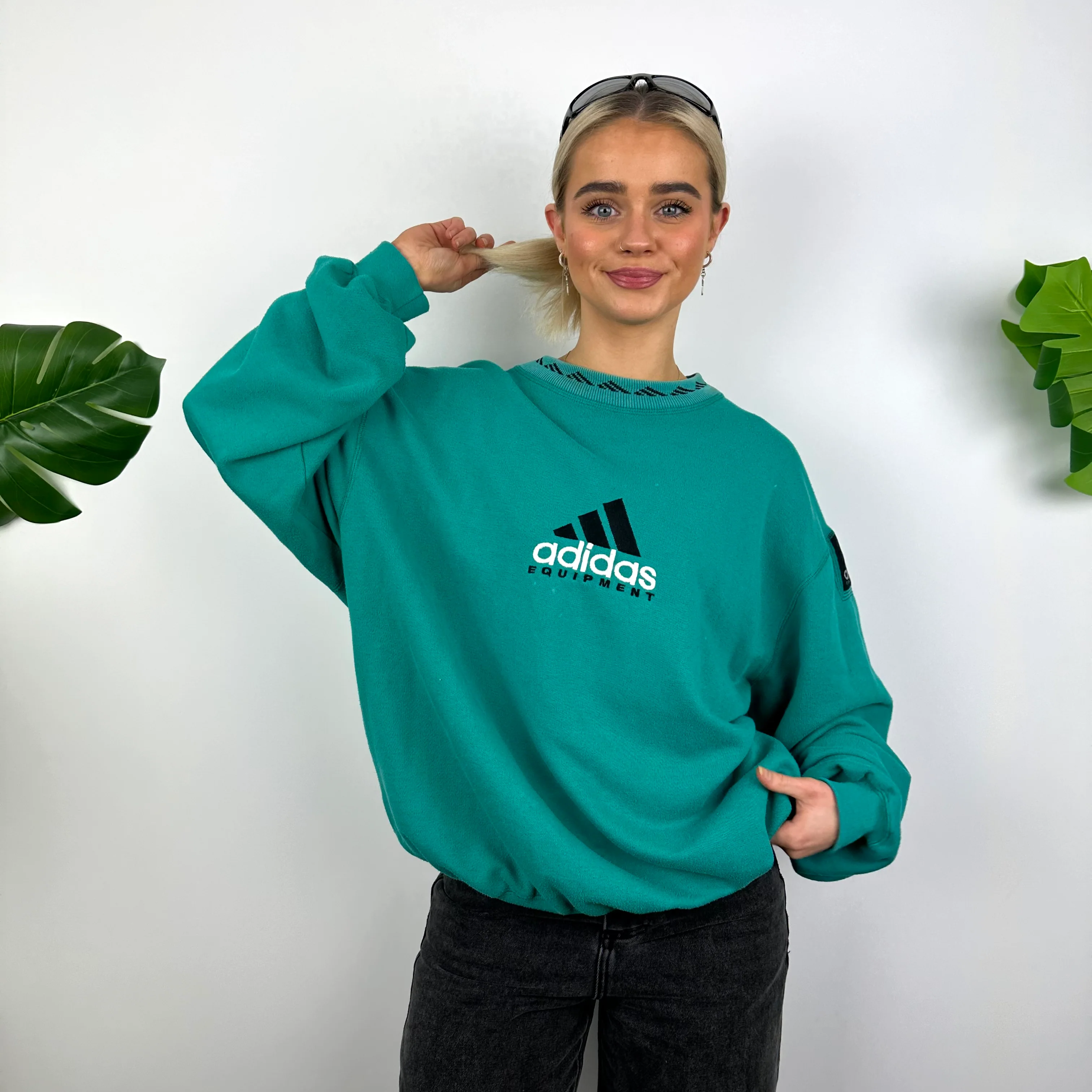 Adidas Equipment RARE Turquoise Blue Embroidered Spell Out Sweatshirt (M) - Image 3