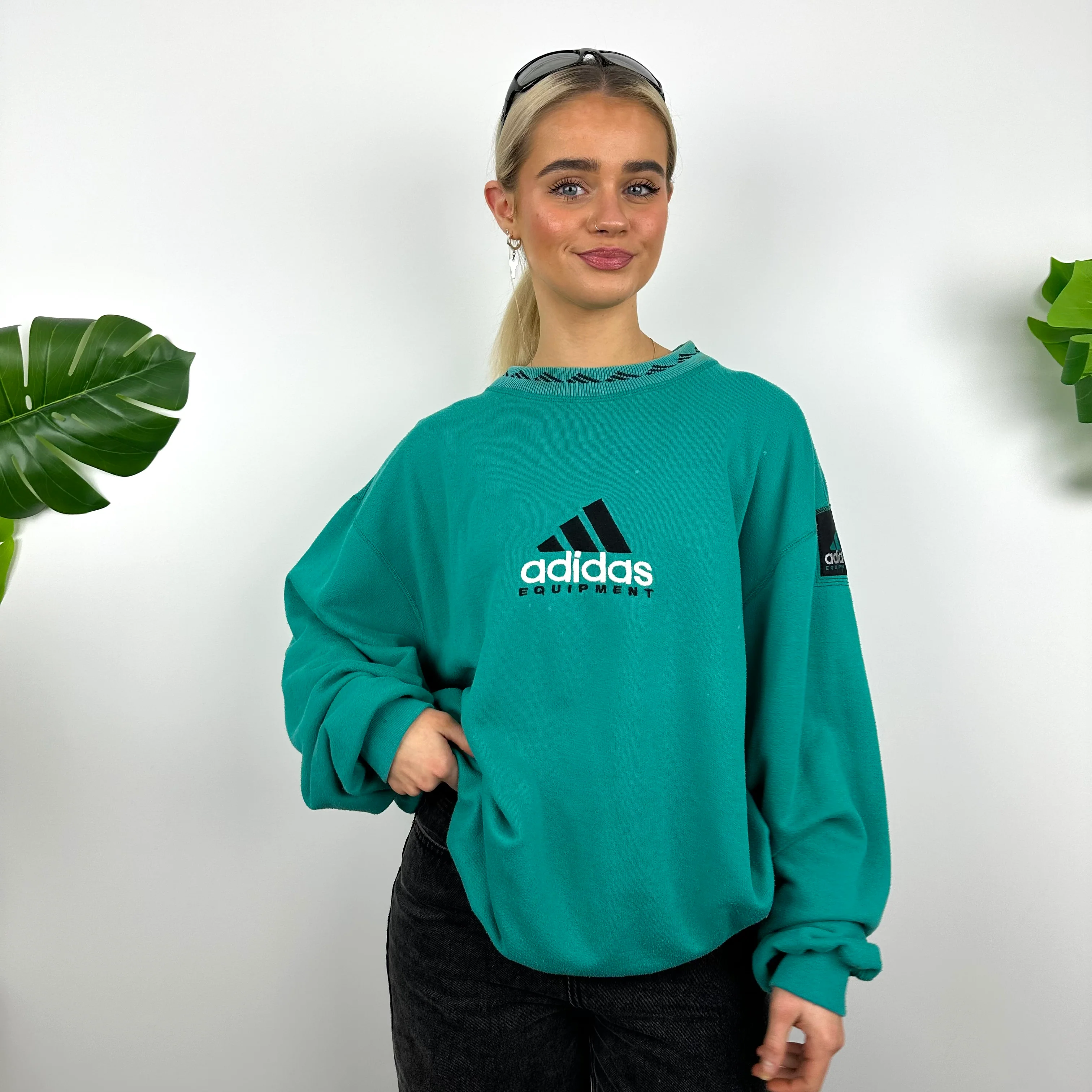 Adidas Equipment RARE Turquoise Blue Embroidered Spell Out Sweatshirt (M) - Image 5