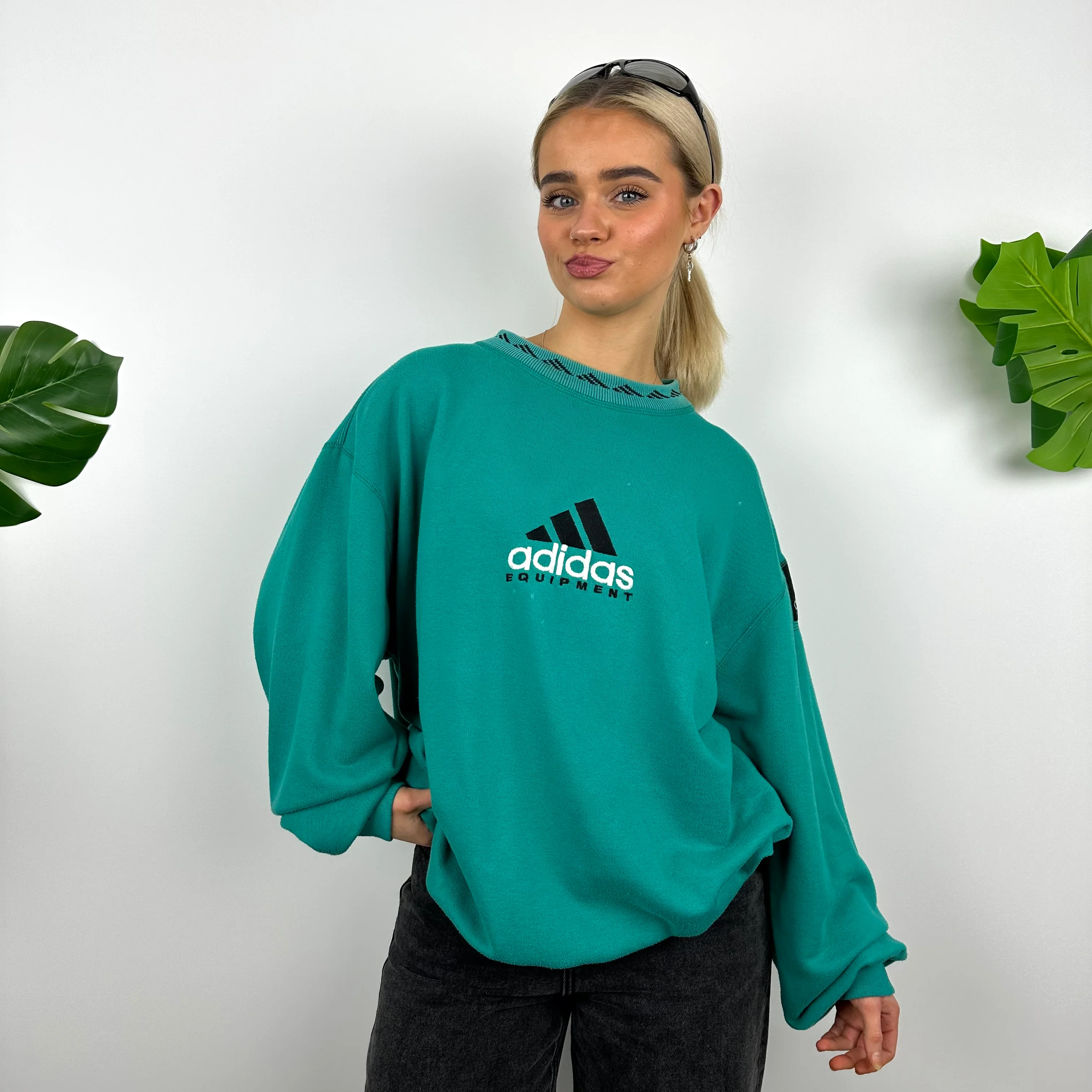 Adidas Equipment RARE Turquoise Blue Embroidered Spell Out Sweatshirt (M) - Image 7