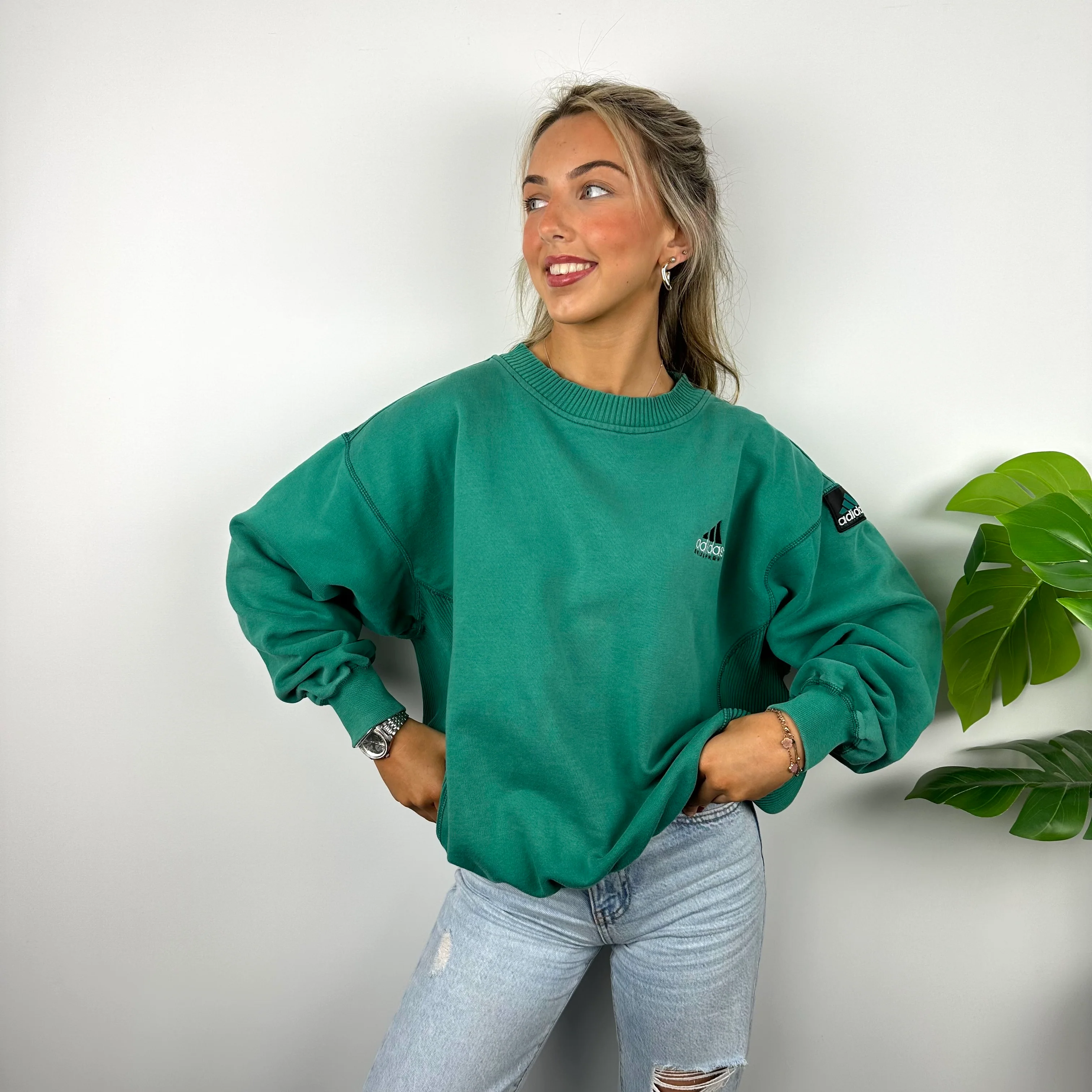 Adidas Equipment RARE Turquoise Green Embroidered Spell Out Sweatshirt (L) - Image 3