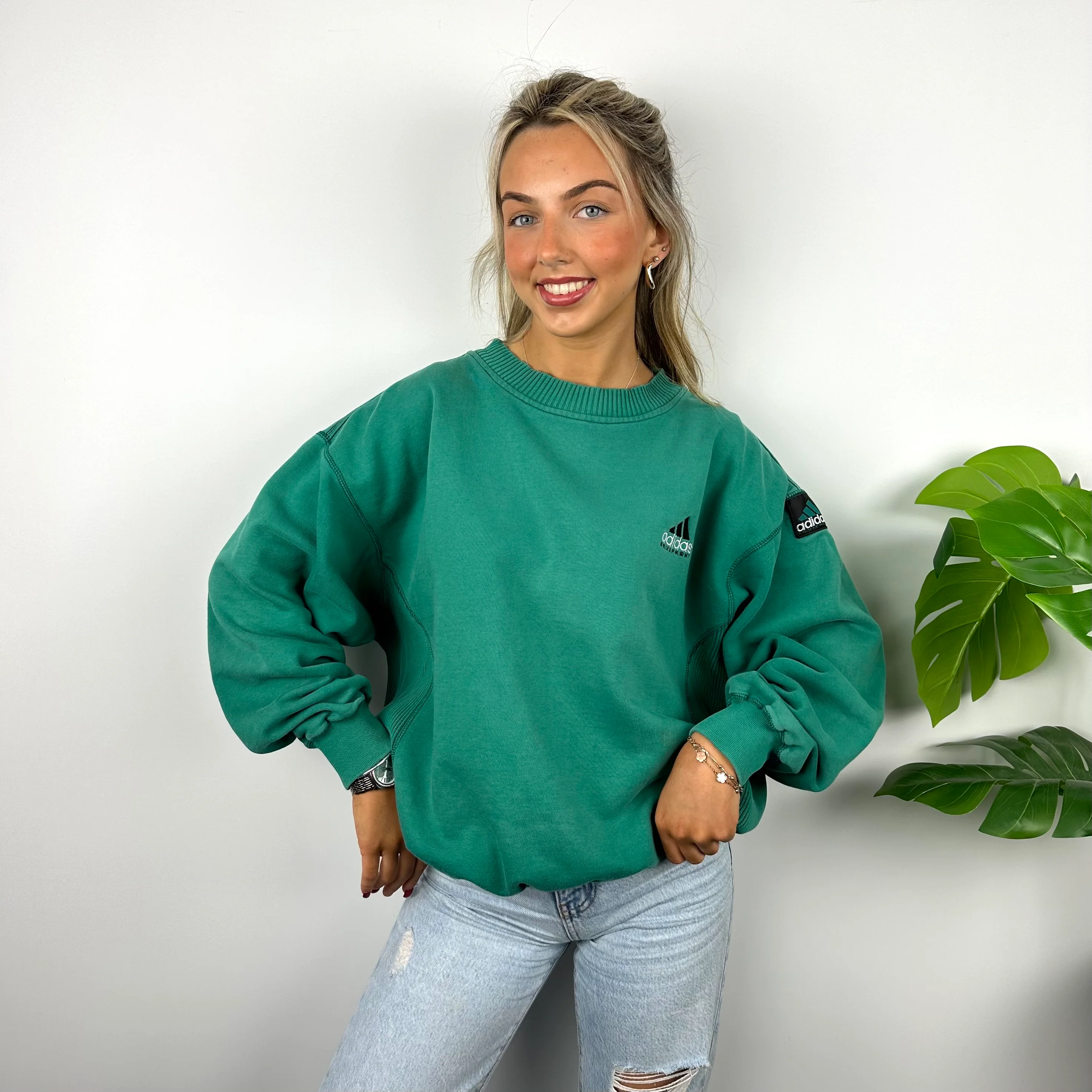 Adidas Equipment RARE Turquoise Green Embroidered Spell Out Sweatshirt (L) - Image 4
