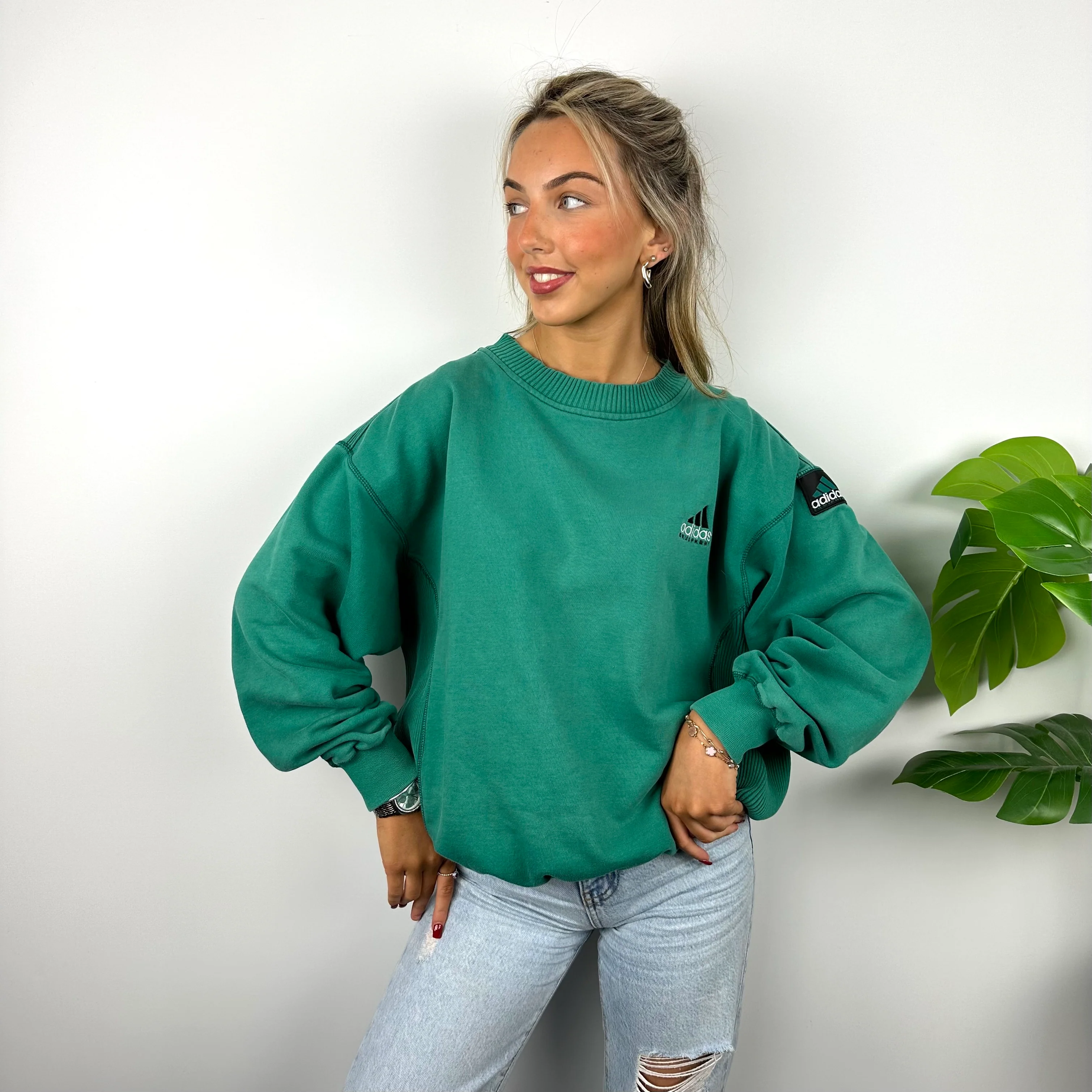 Adidas Equipment RARE Turquoise Green Embroidered Spell Out Sweatshirt (L) - Image 7