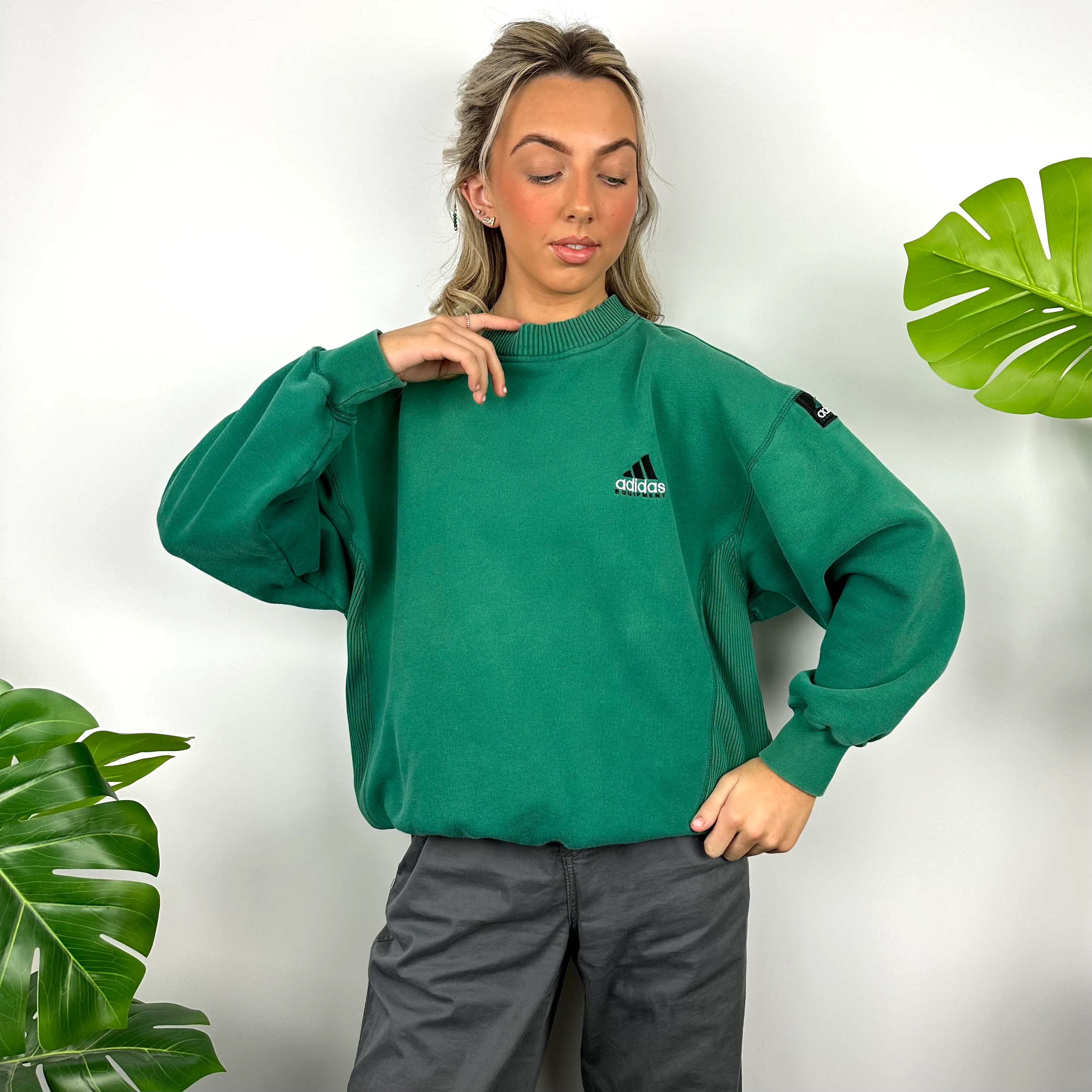 Adidas Equipment RARE Green Embroidered Spell Out Sweatshirt (L) - Image 6