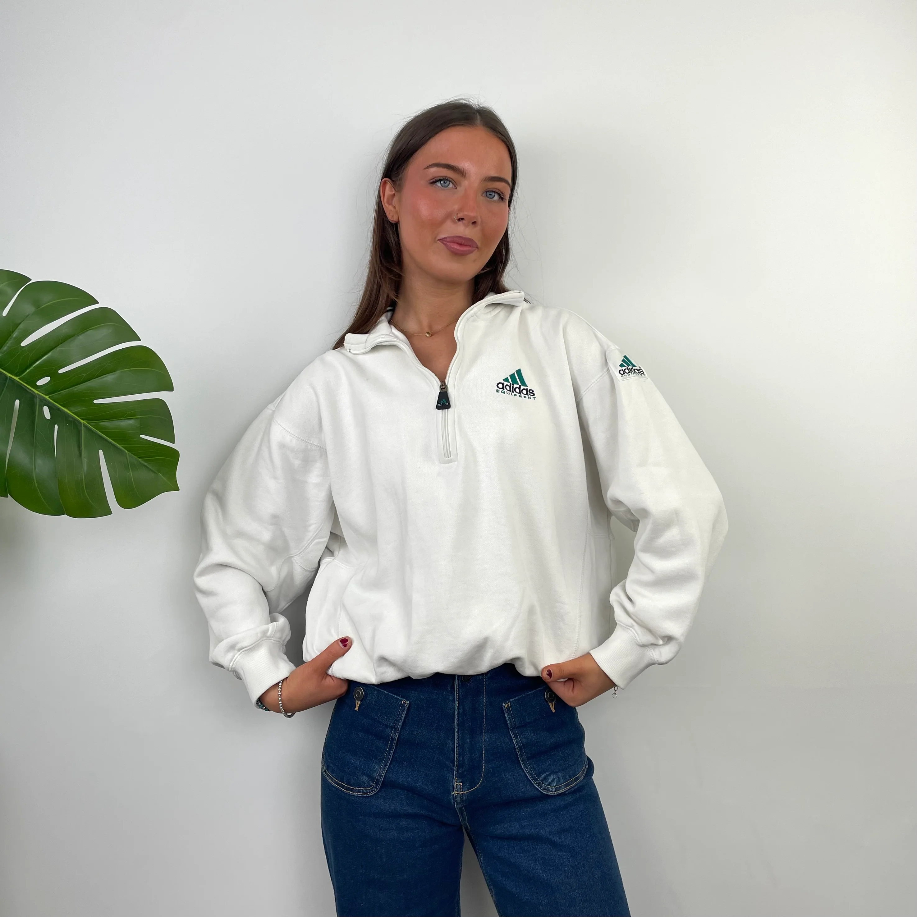 Adidas Equipment RARE White Embroidered Spell Out Quarter Zip Up (S)