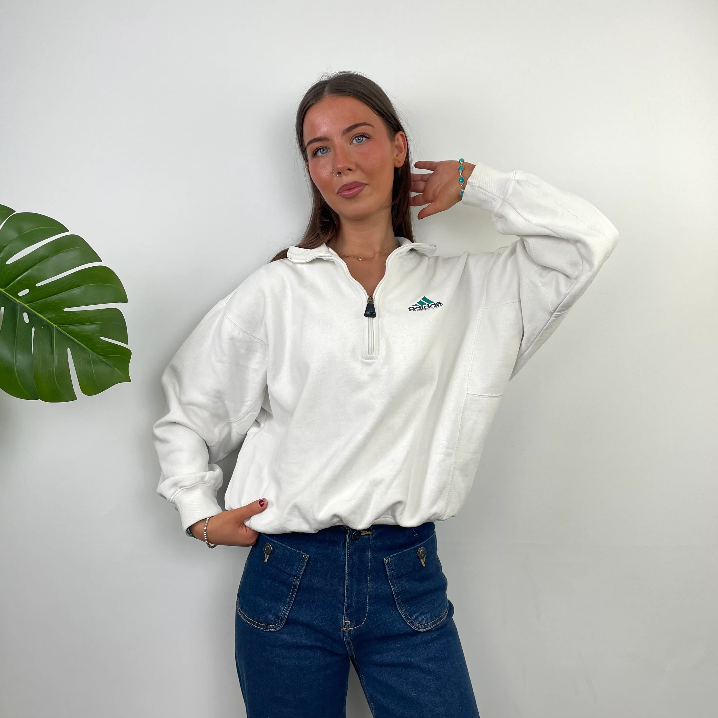 Adidas Equipment RARE White Embroidered Spell Out Quarter Zip Up (S) - Image 2