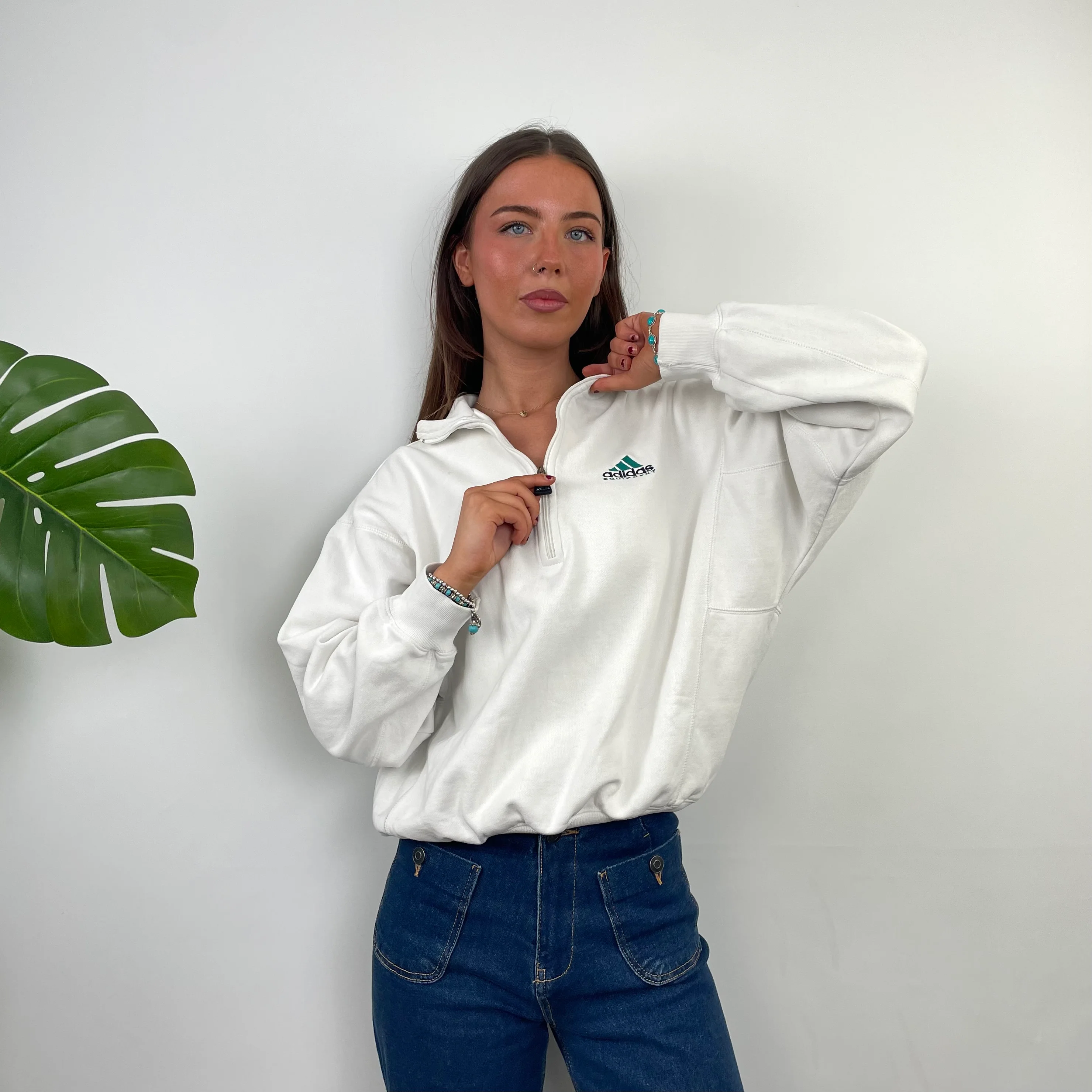 Adidas Equipment RARE White Embroidered Spell Out Quarter Zip Up (S) - Image 3