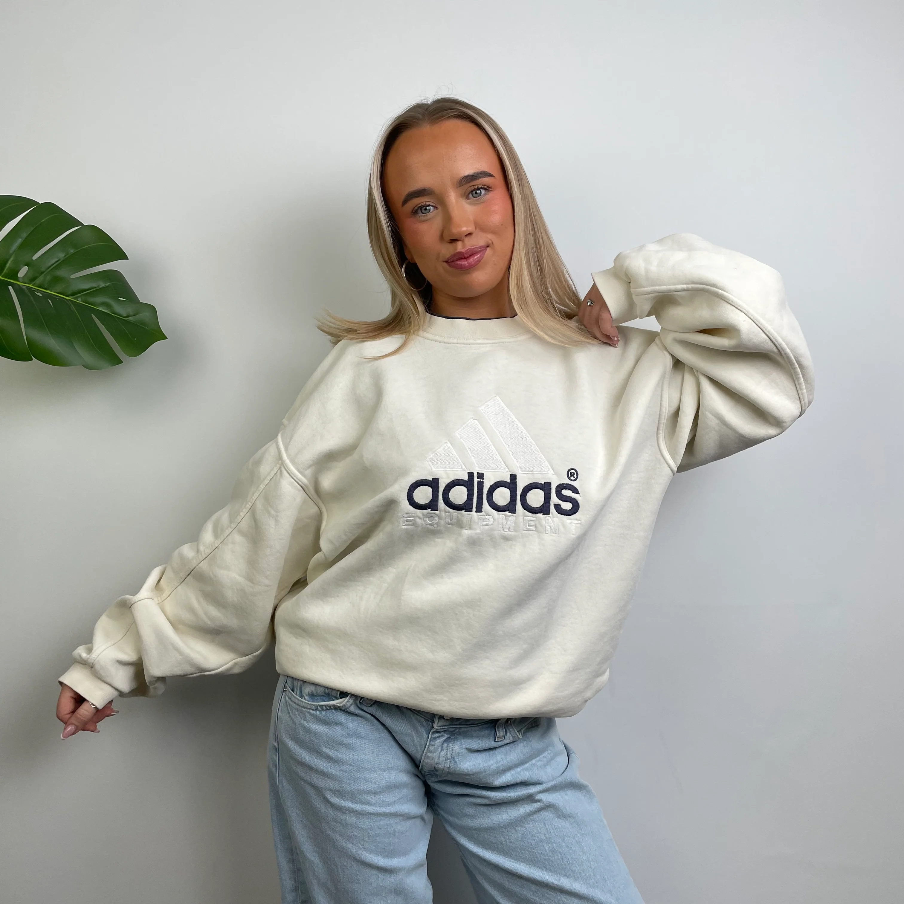 Adidas Equipment RARE White Embroidered Spell Out Sweatshirt (XL) - Image 6