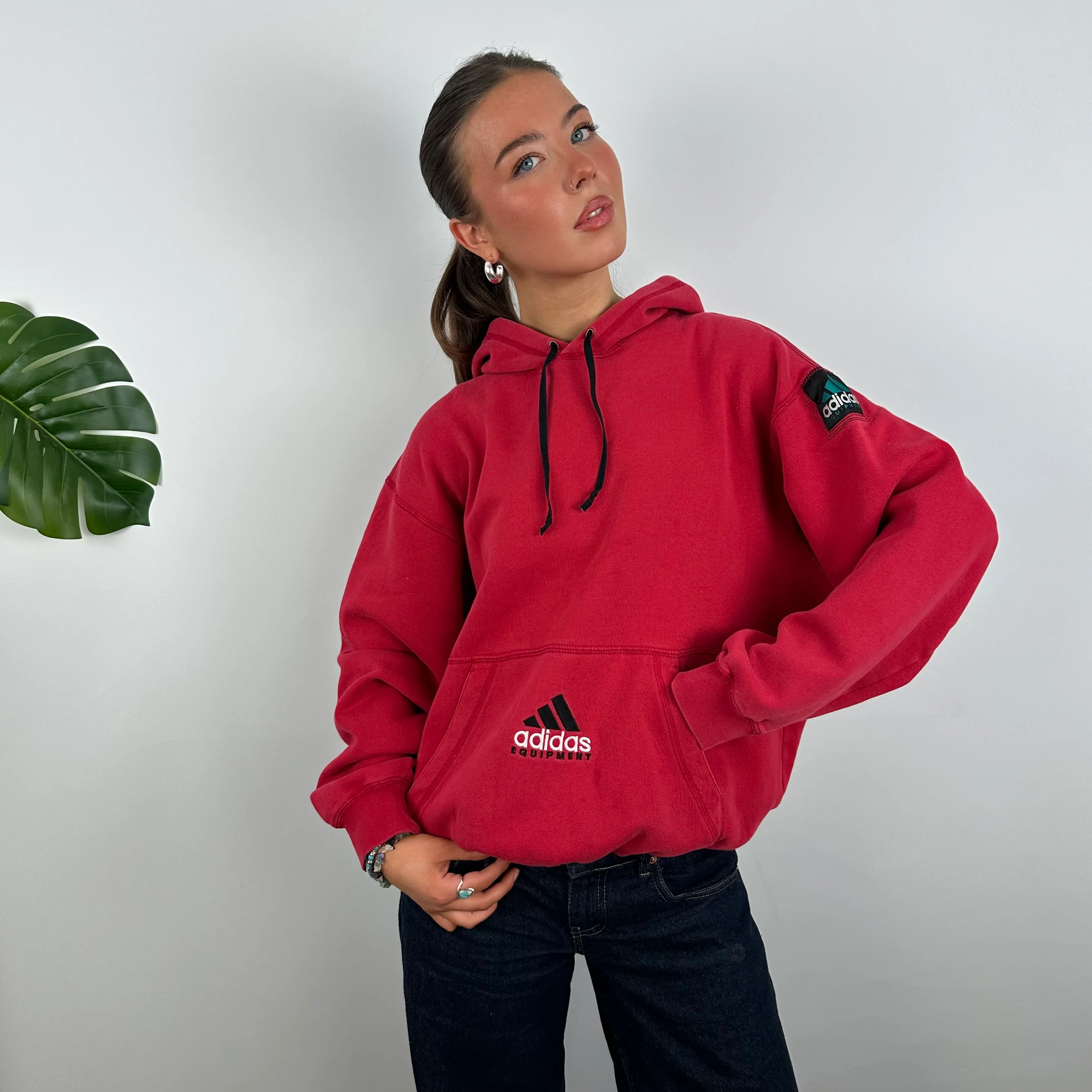 Adidas Equipment Red Embroidered Spell Out Hoodie (M)