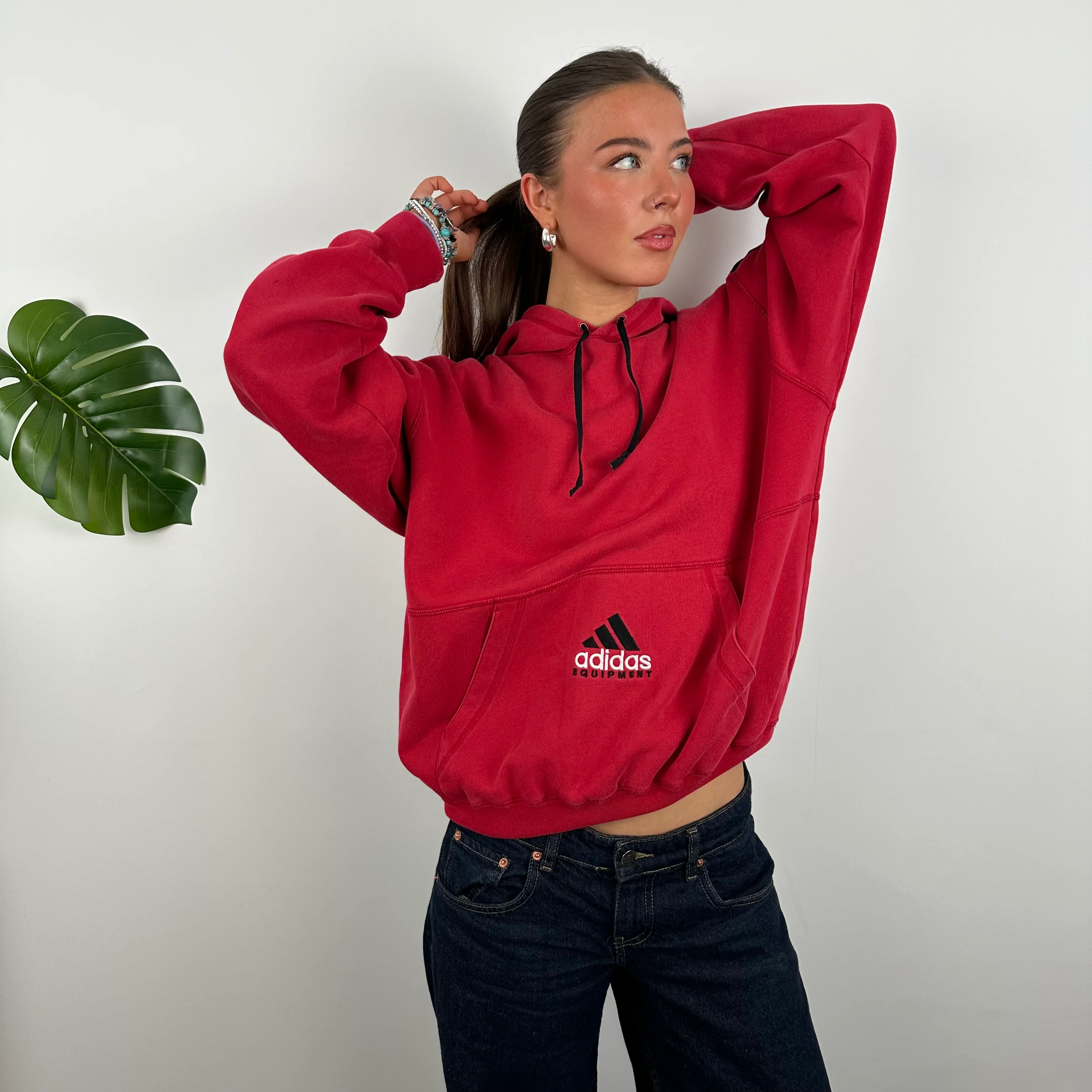 Adidas Equipment Red Embroidered Spell Out Hoodie (M) - Image 2
