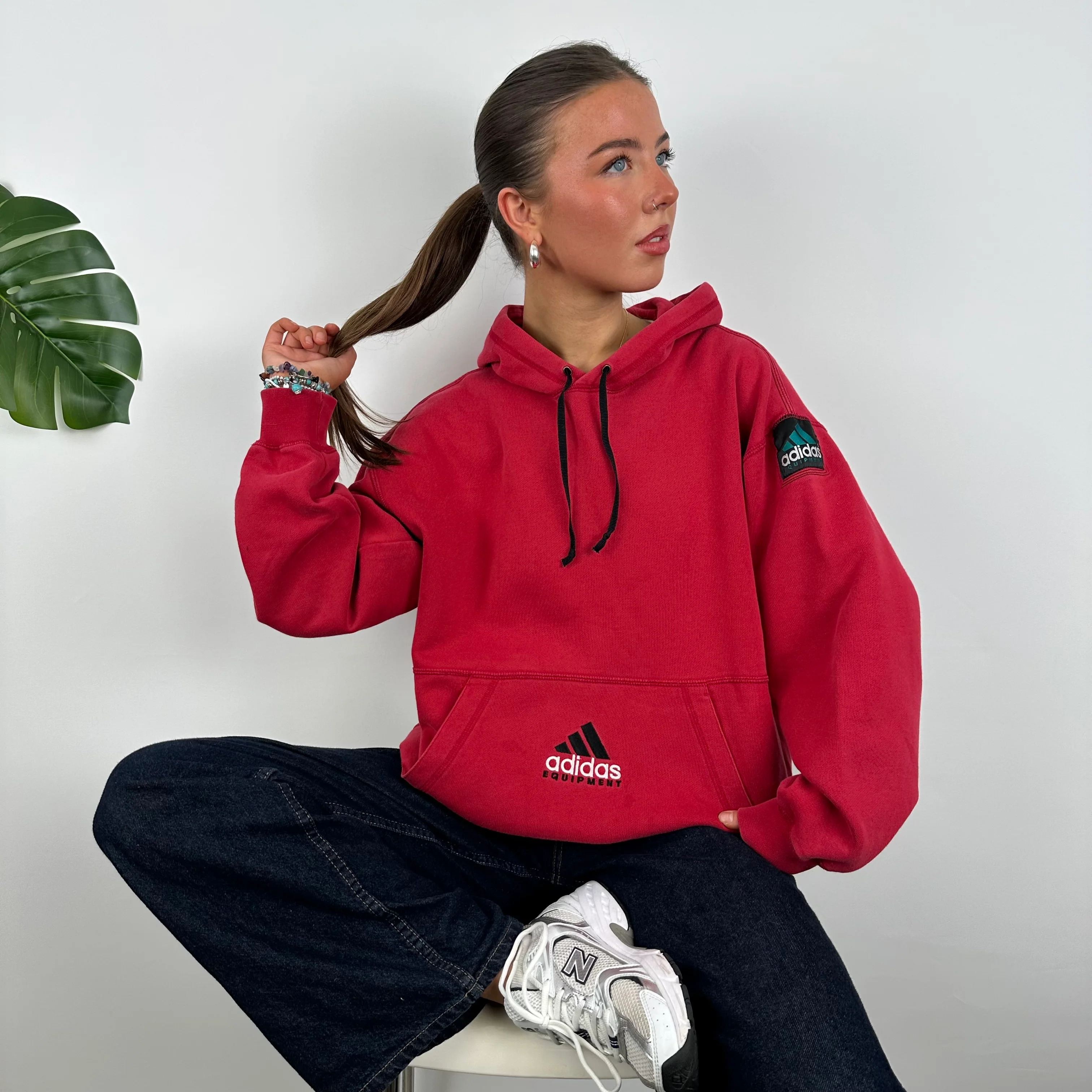 Adidas Equipment Red Embroidered Spell Out Hoodie (M) - Image 3