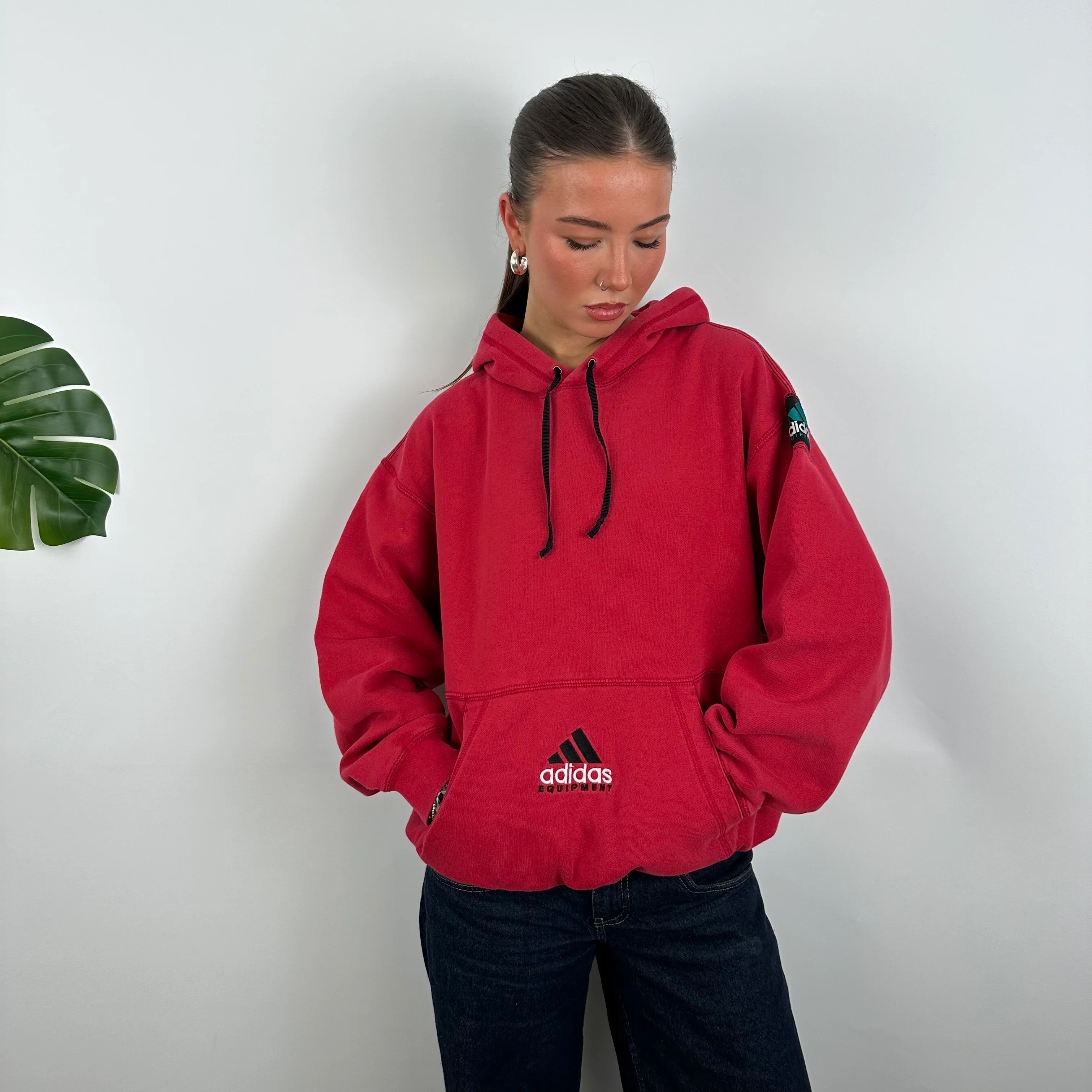 Adidas Equipment Red Embroidered Spell Out Hoodie (M) - Image 4