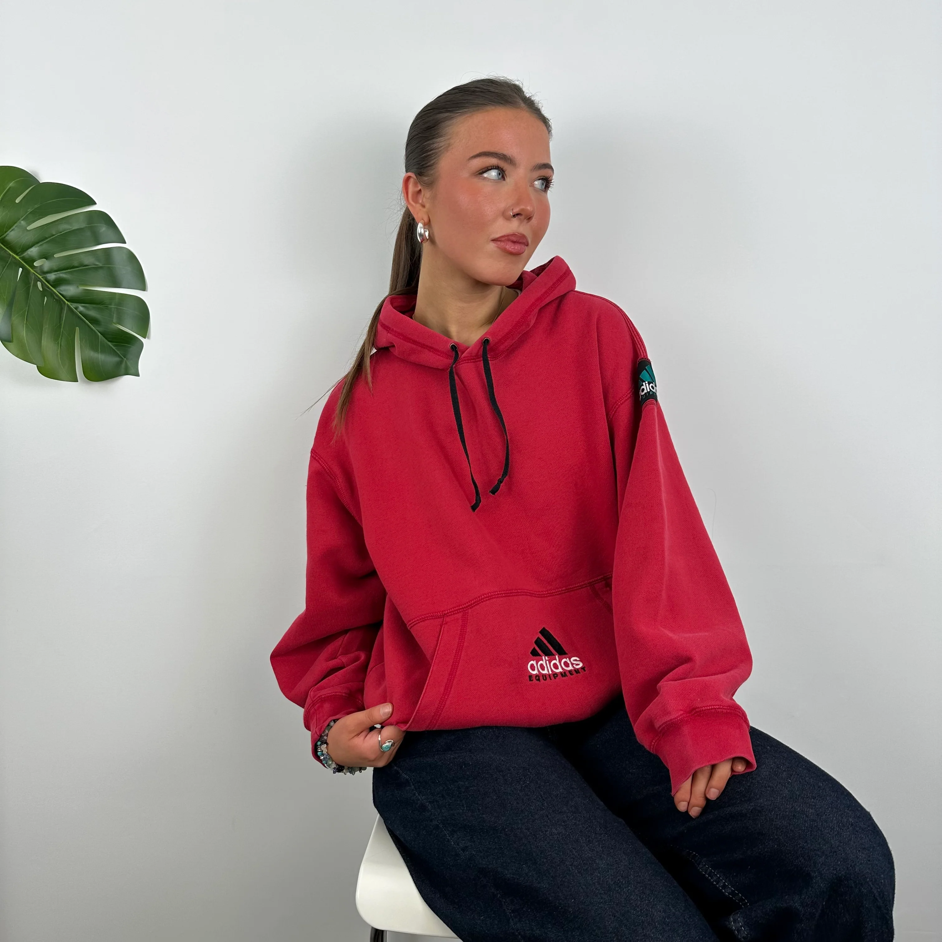 Adidas Equipment Red Embroidered Spell Out Hoodie (M) - Image 5