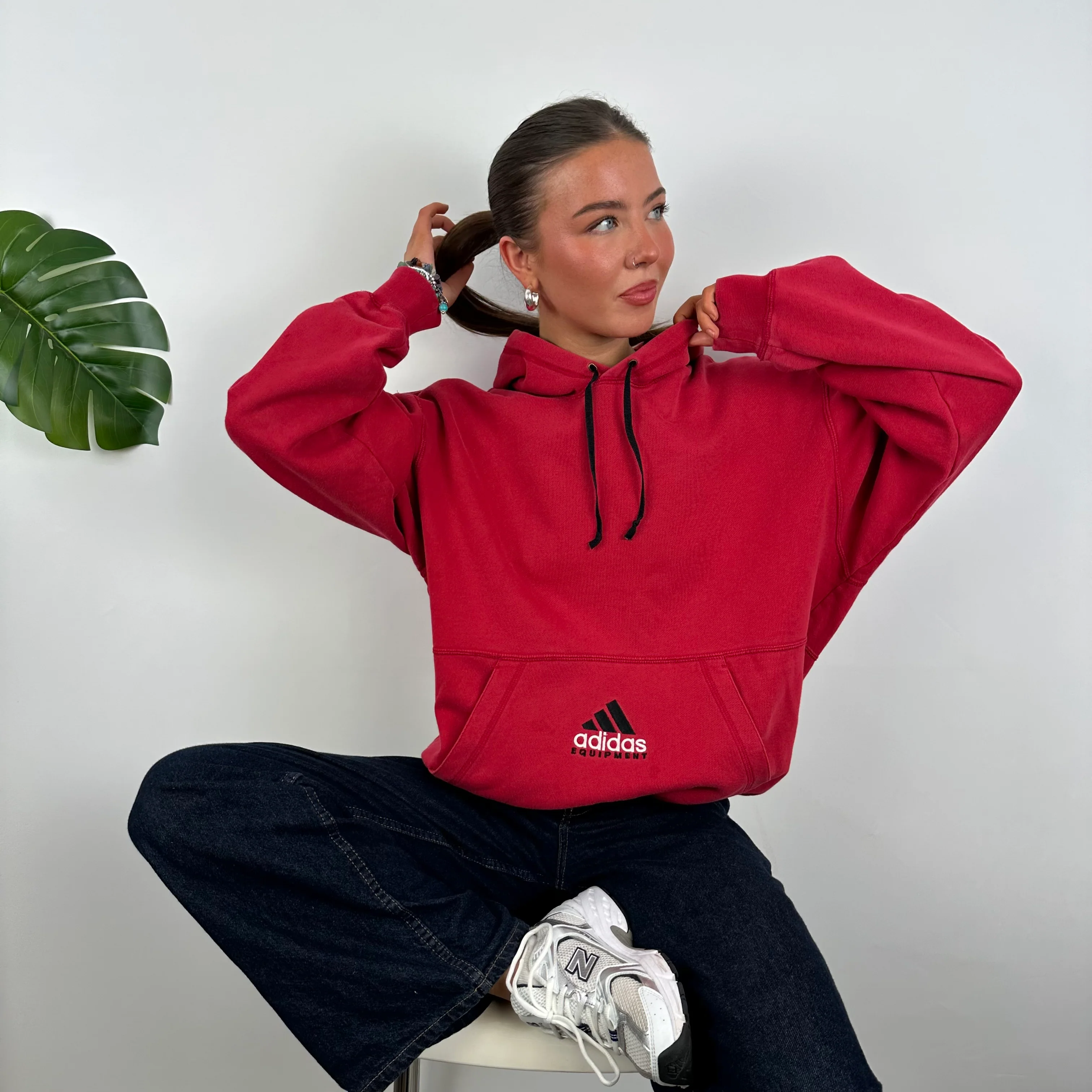 Adidas Equipment Red Embroidered Spell Out Hoodie (M) - Image 6