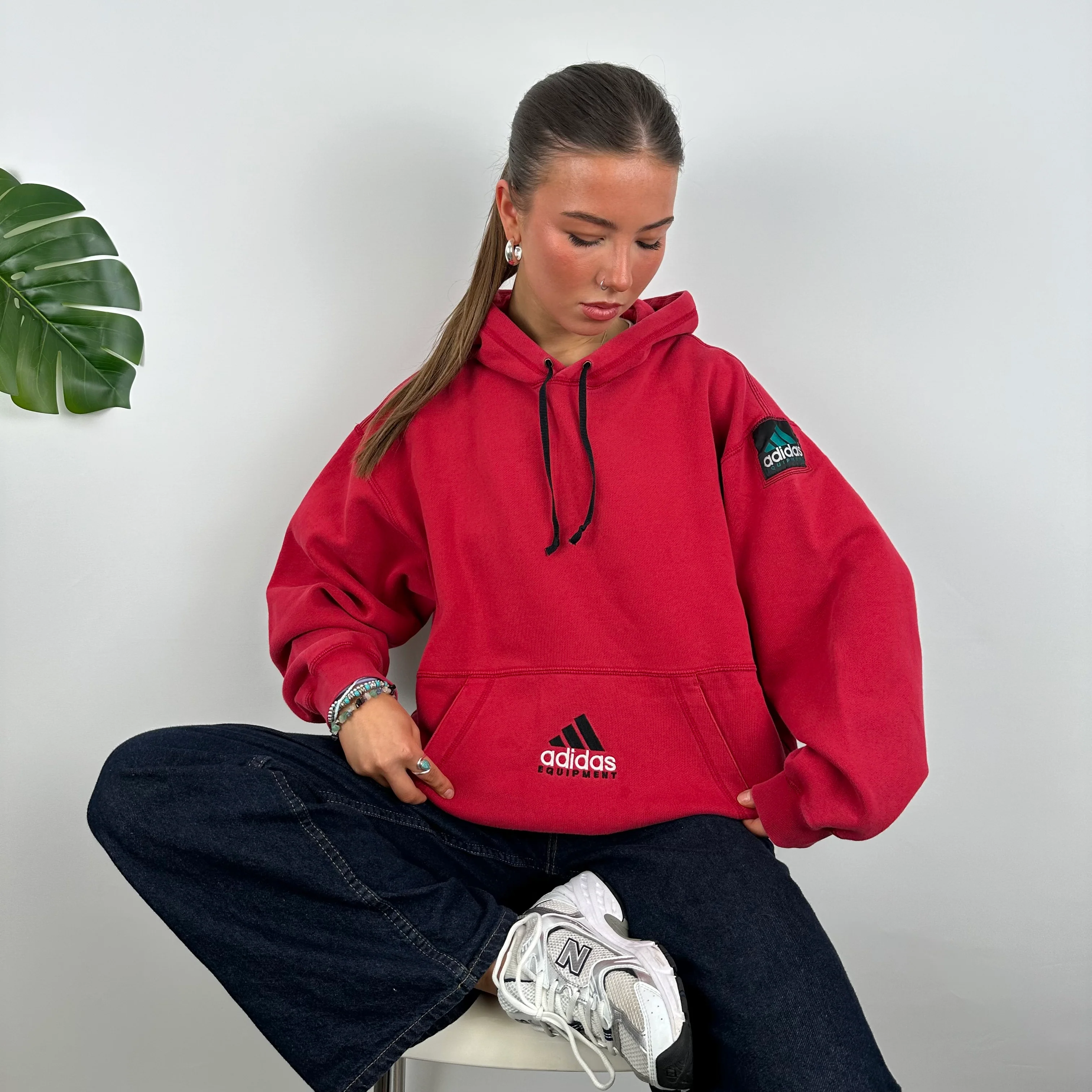 Adidas Equipment Red Embroidered Spell Out Hoodie (M) - Image 7