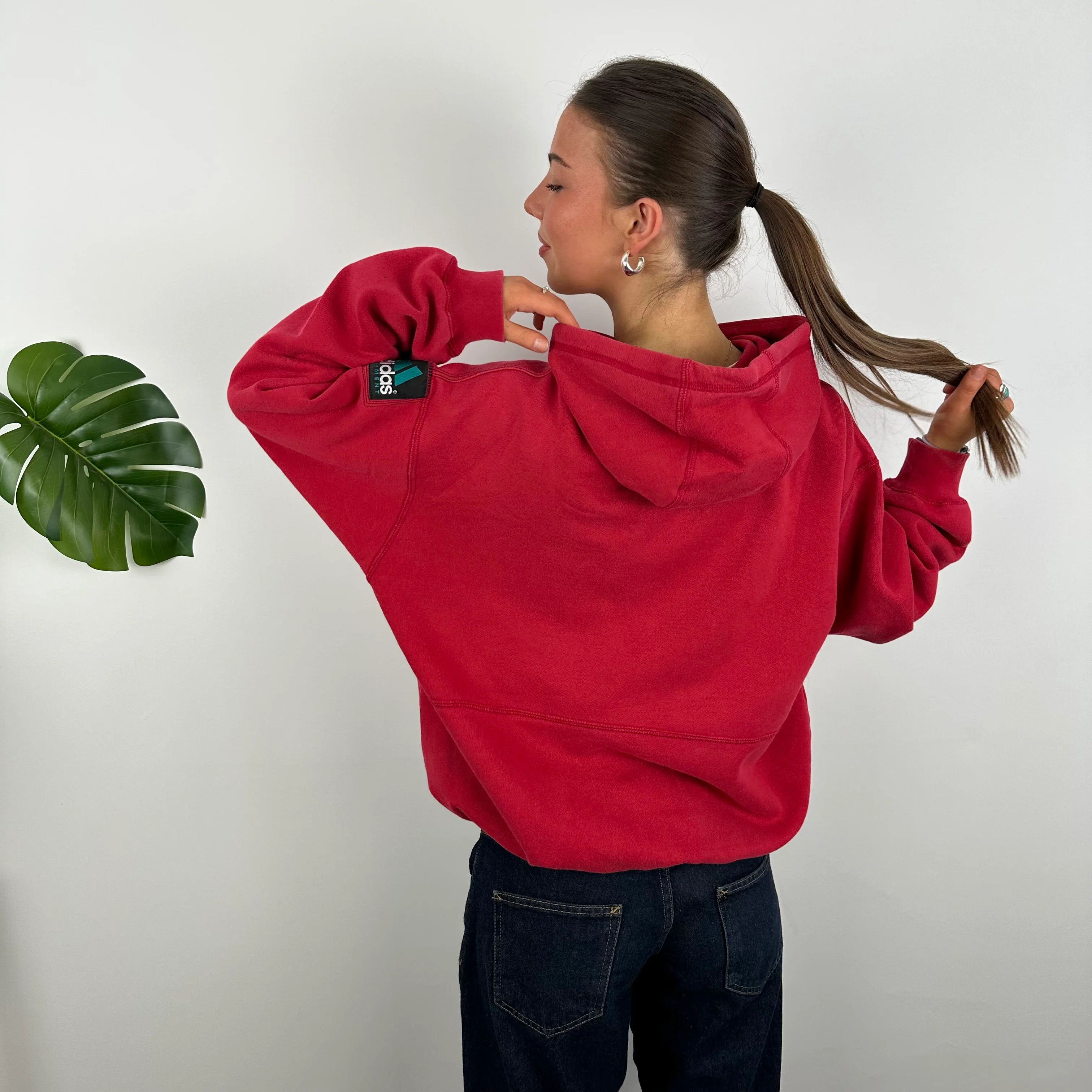 Adidas Equipment Red Embroidered Spell Out Hoodie (M) - Image 8