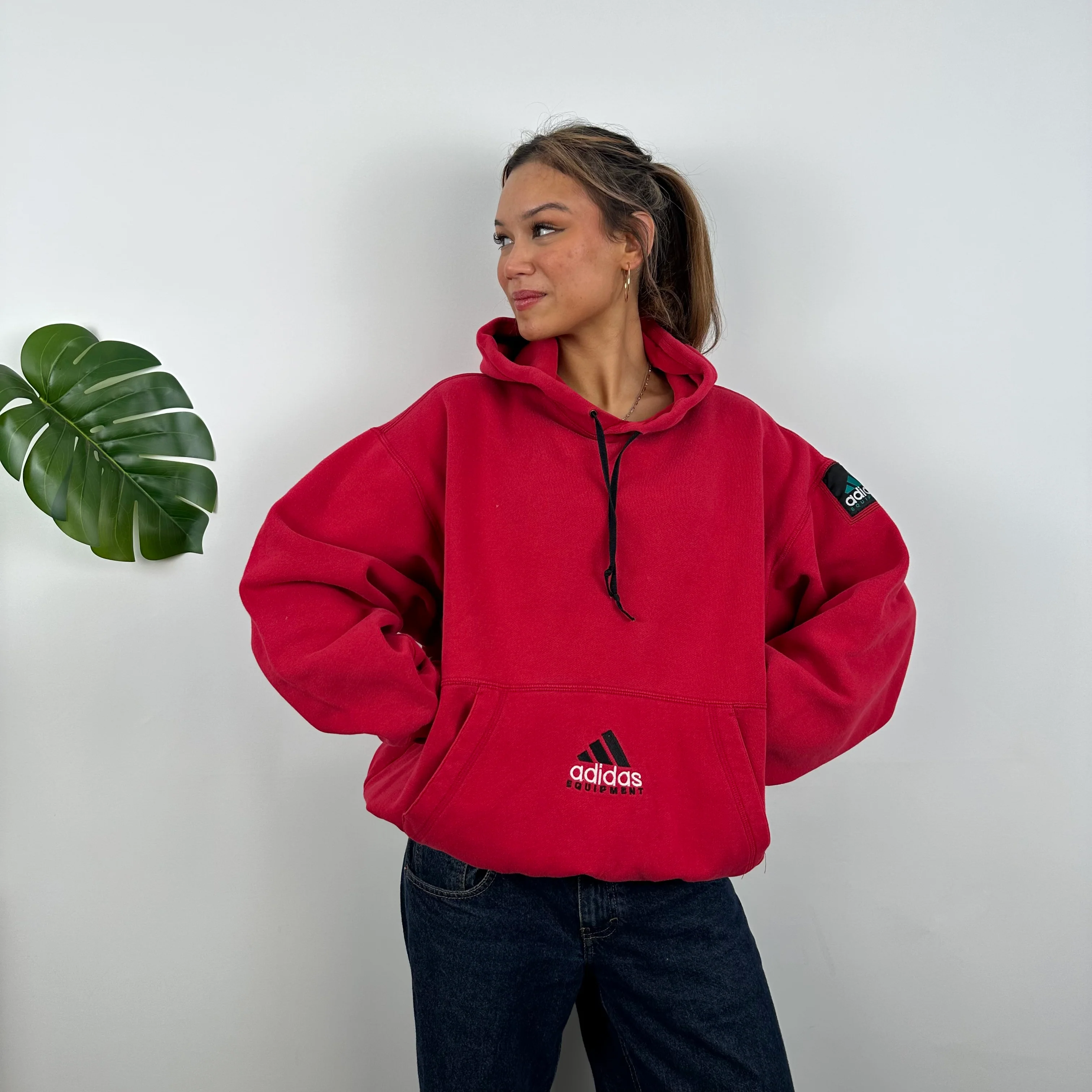Adidas Equipment Red Embroidered Spell Out Hoodie (M)