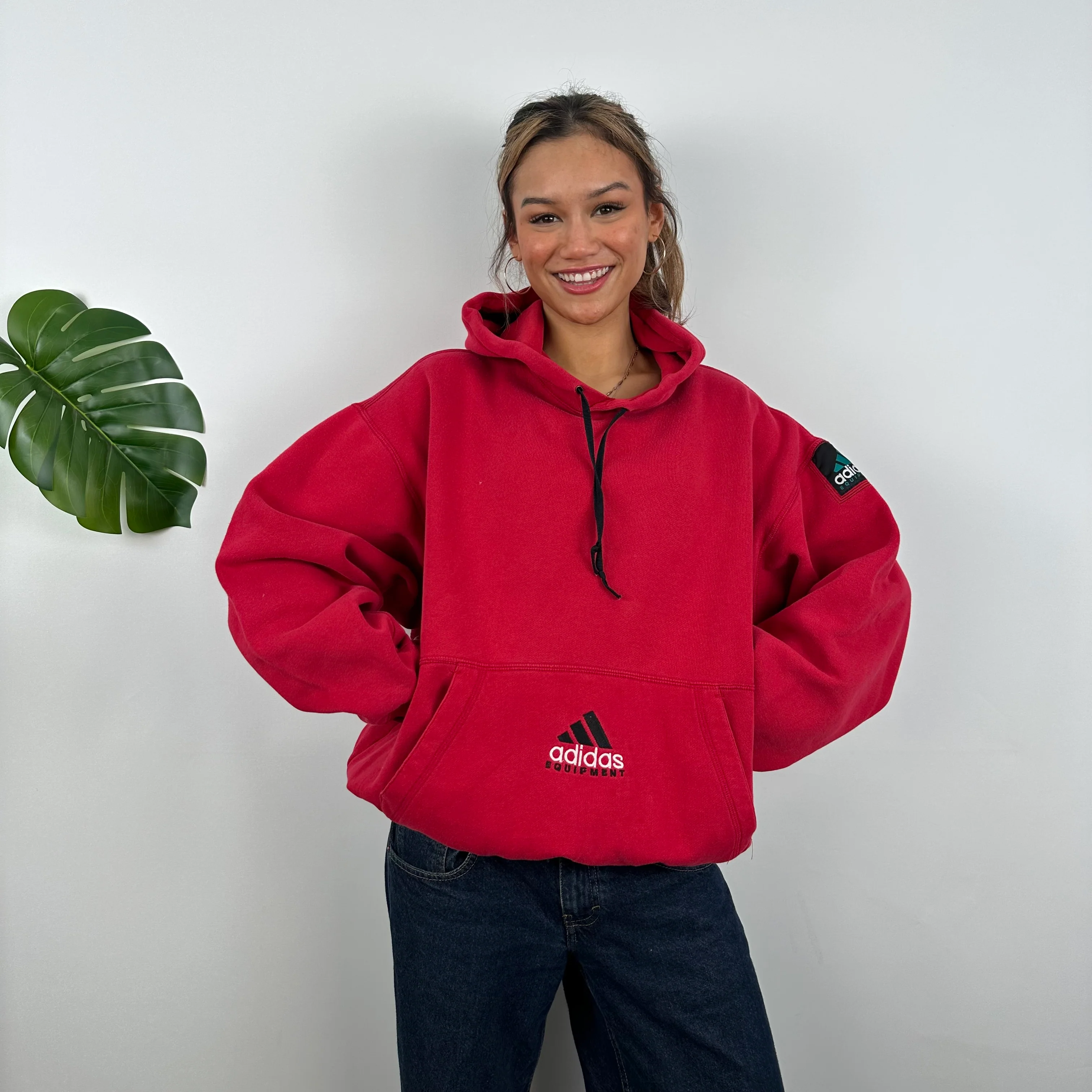 Adidas Equipment Red Embroidered Spell Out Hoodie (M) - Image 2