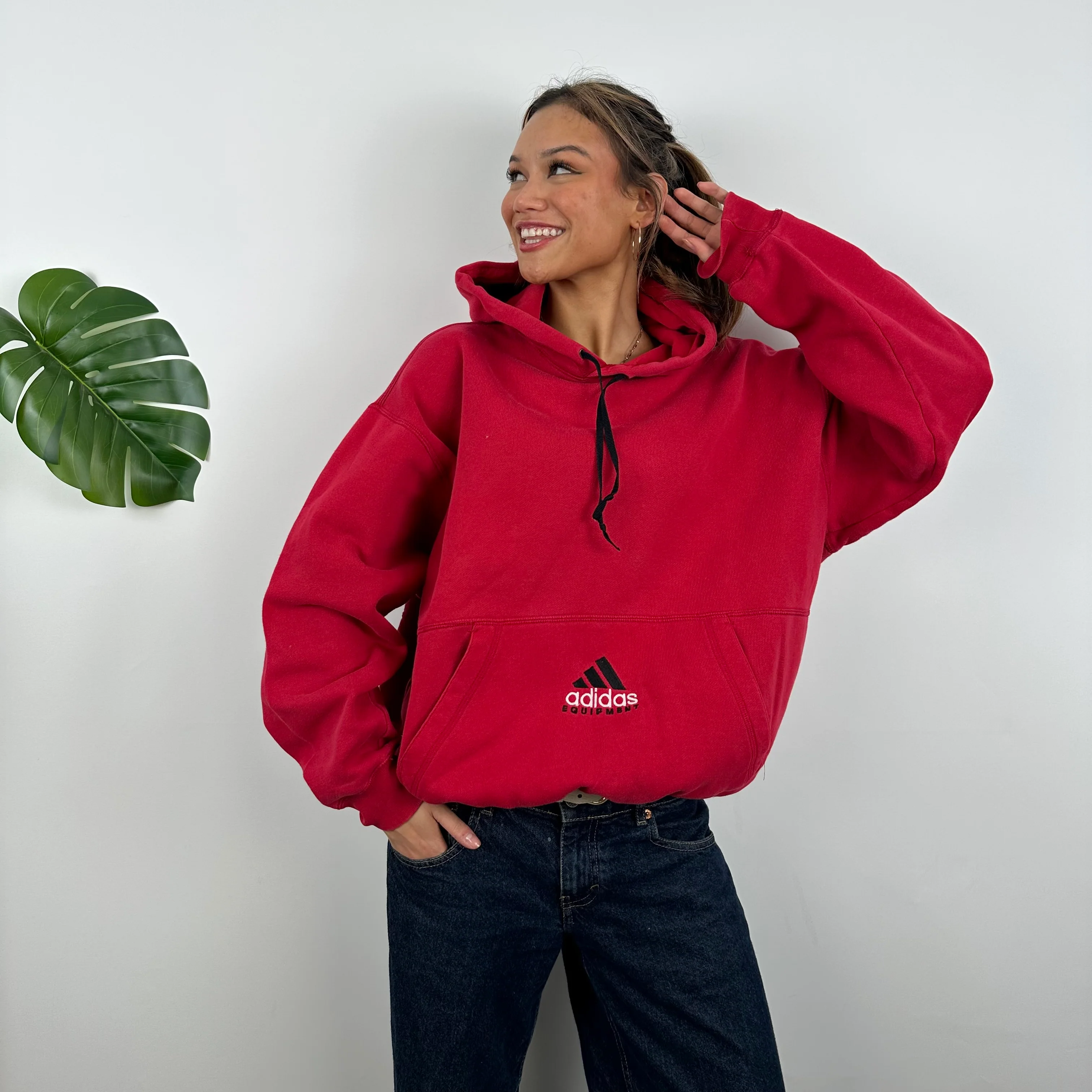 Adidas Equipment Red Embroidered Spell Out Hoodie (M) - Image 3