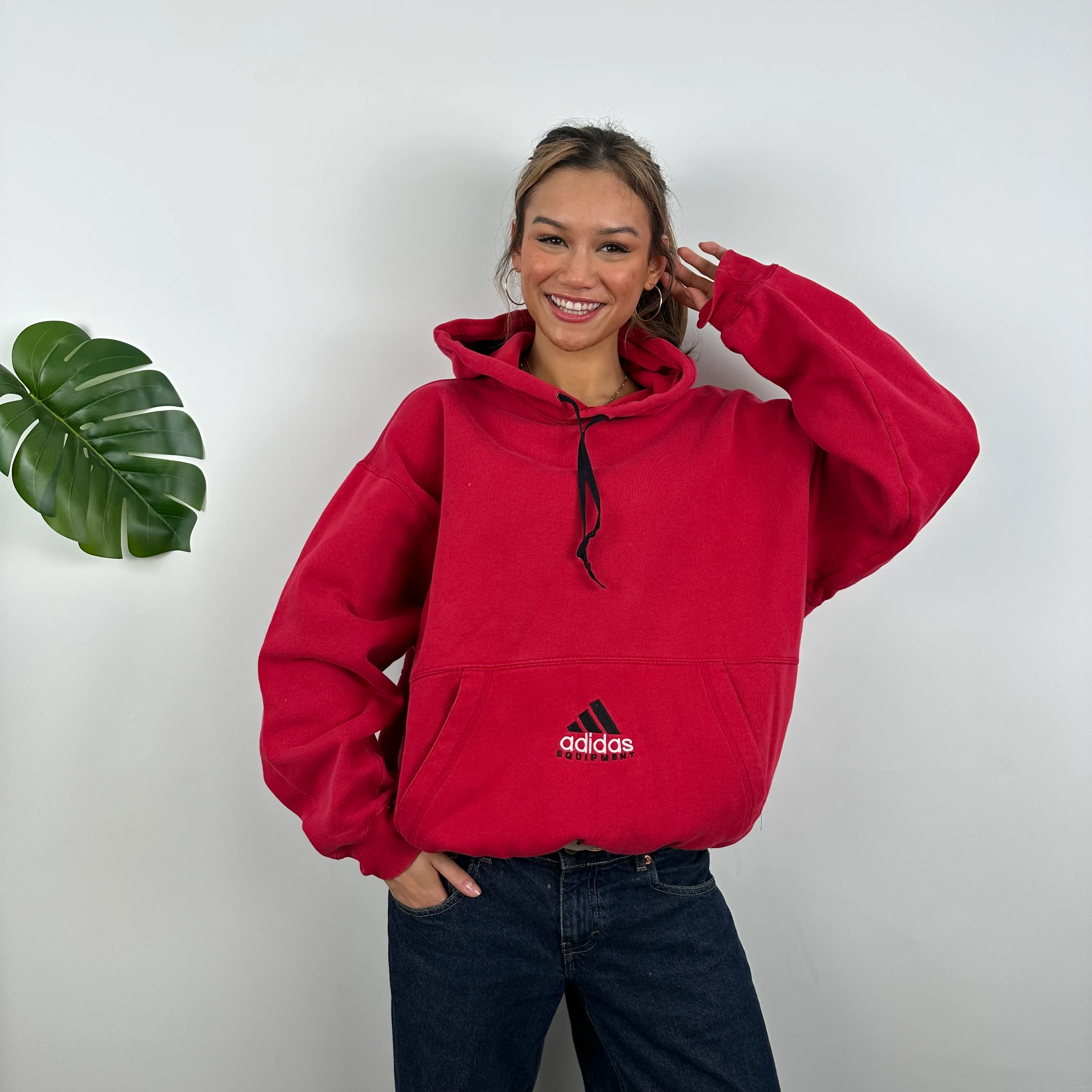 Adidas Equipment Red Embroidered Spell Out Hoodie (M) - Image 4