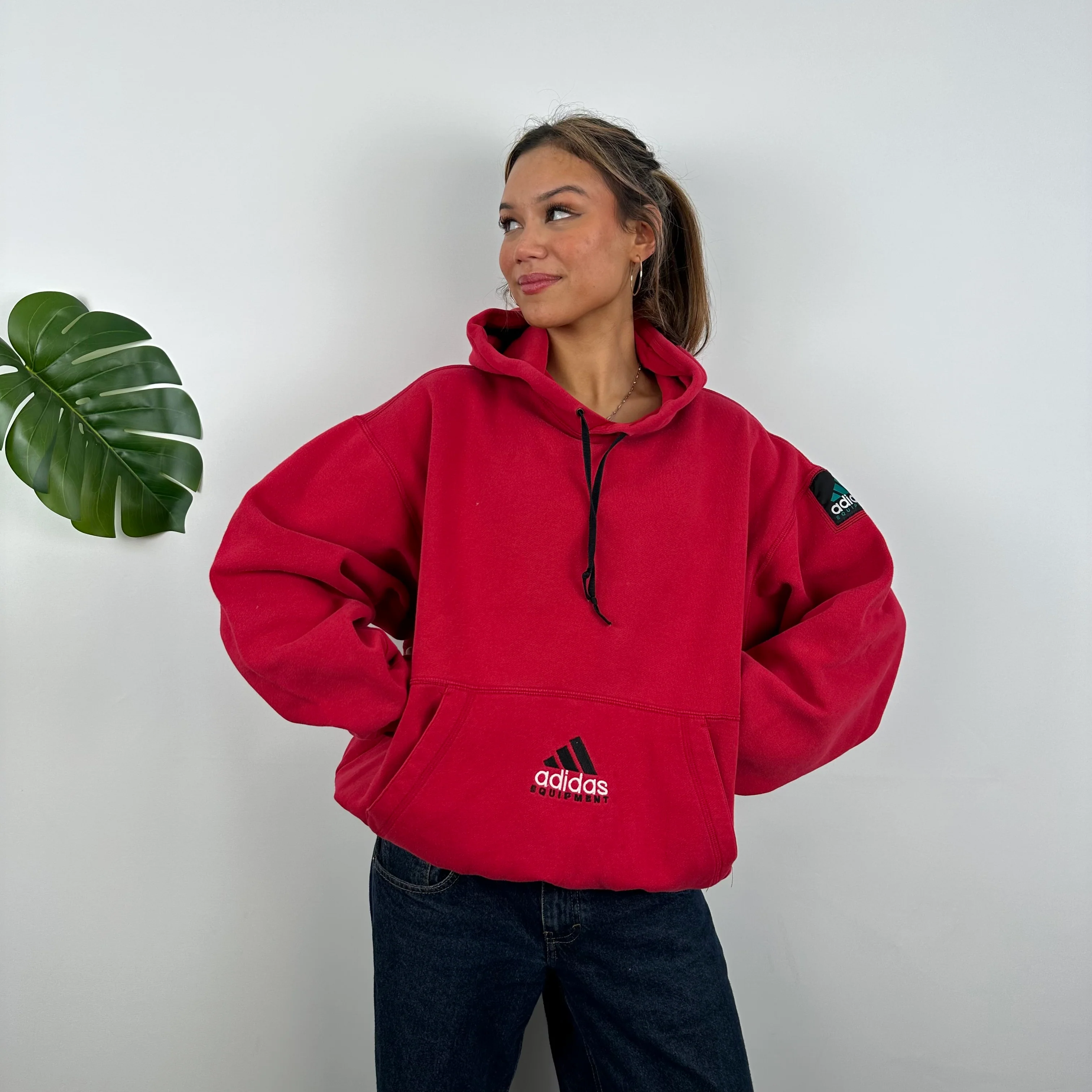 Adidas Equipment Red Embroidered Spell Out Hoodie (M) - Image 5