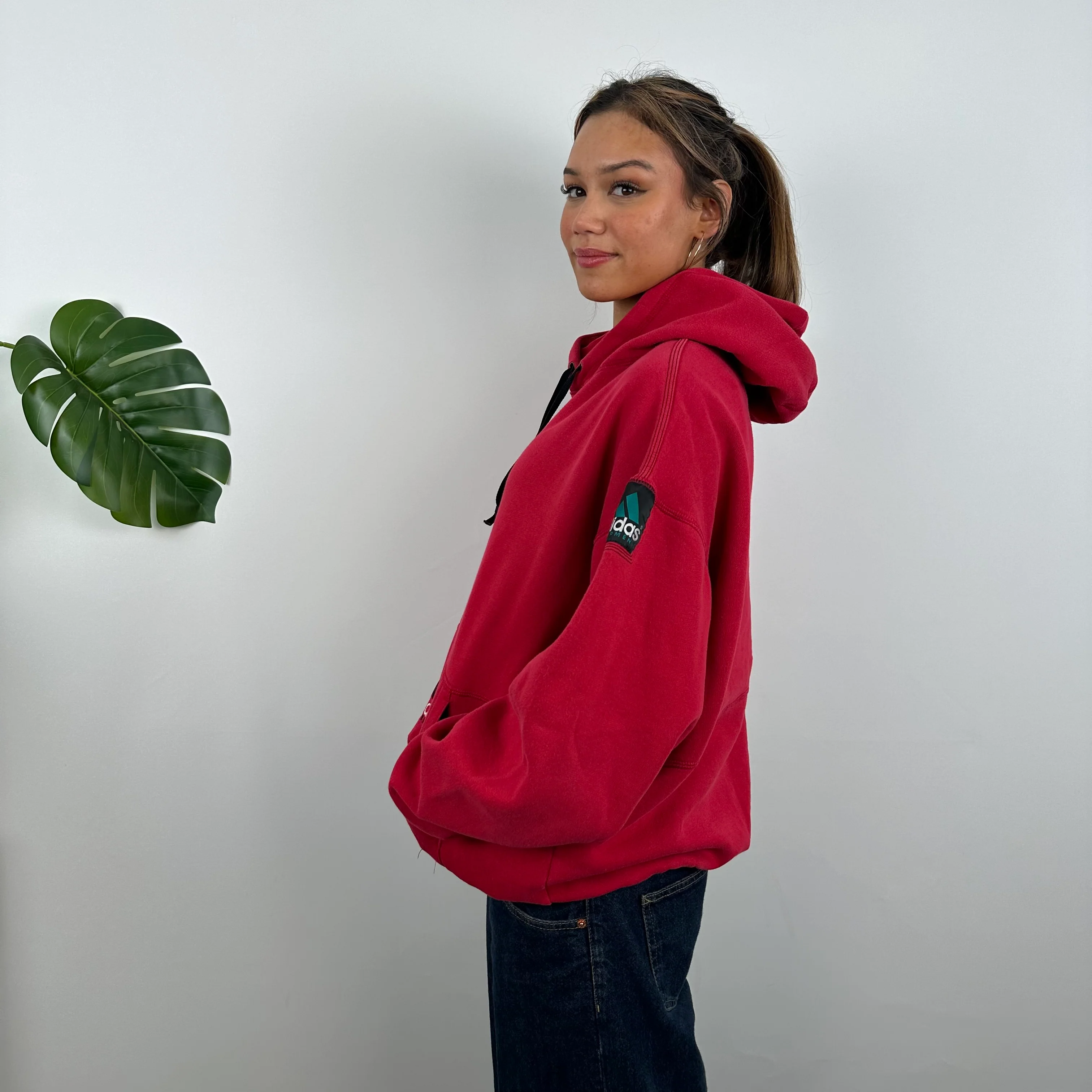 Adidas Equipment Red Embroidered Spell Out Hoodie (M) - Image 6