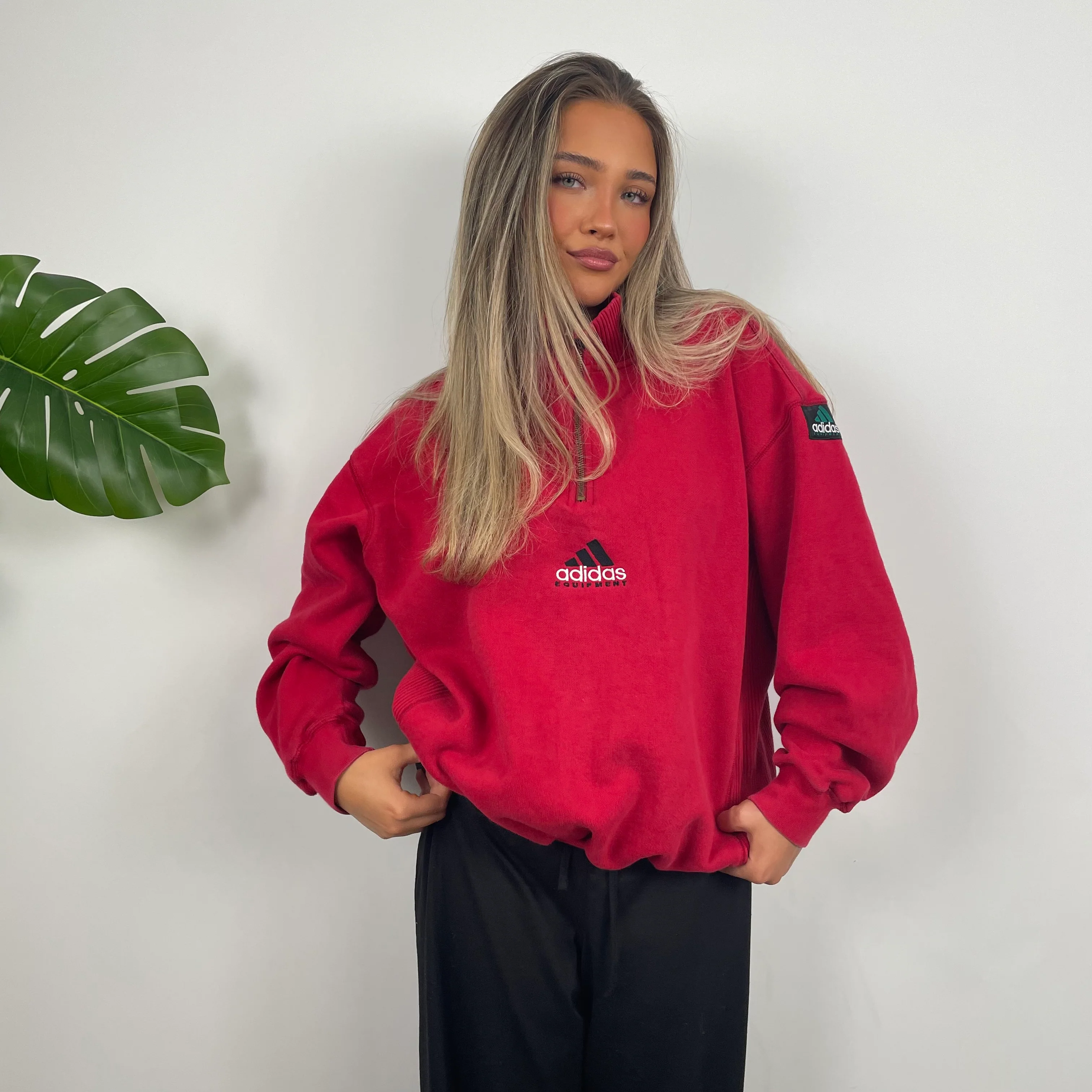 Adidas Equipment Red Embroidered Spell Out Quarter Zip Sweatshirt (M) - Image 6