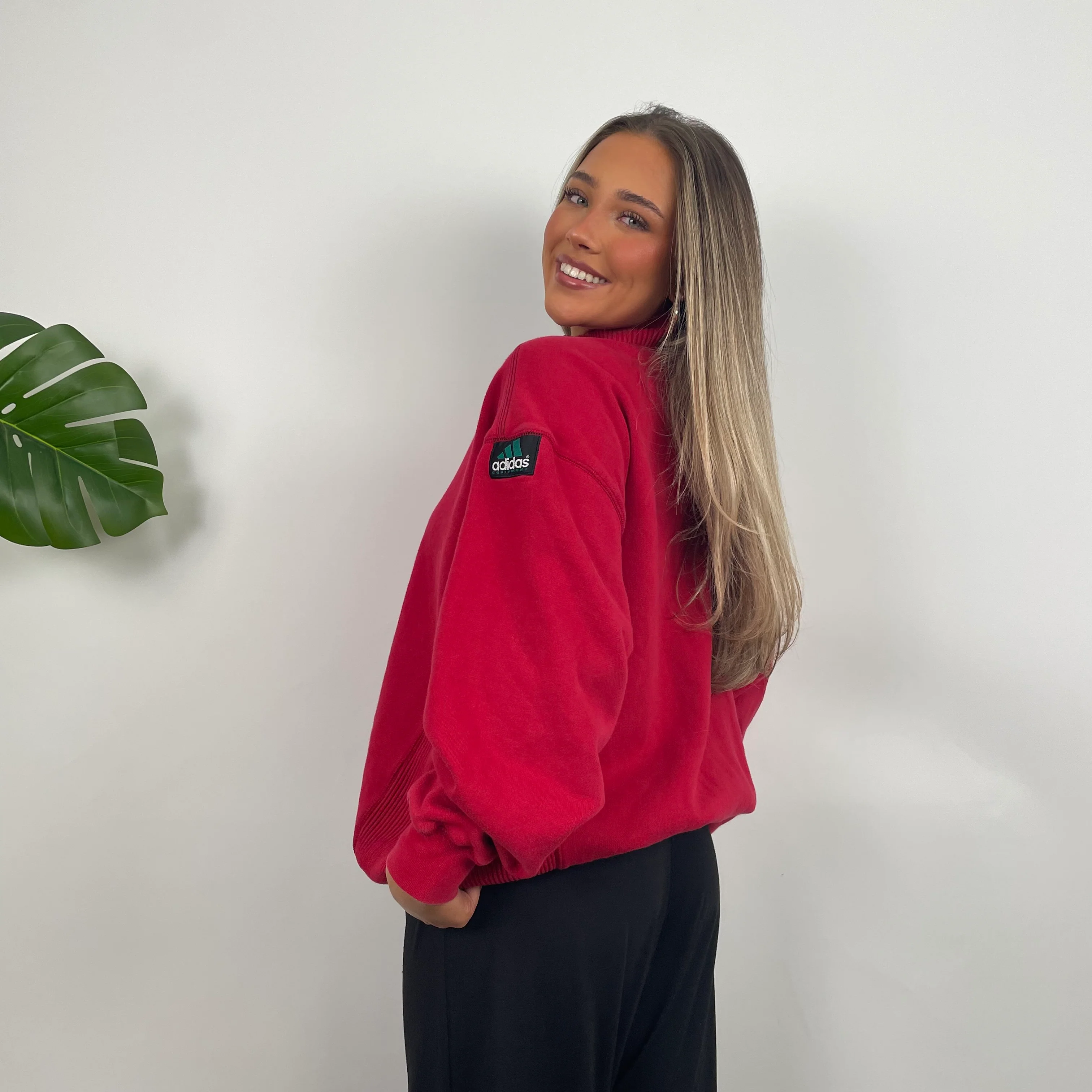 Adidas Equipment Red Embroidered Spell Out Quarter Zip Sweatshirt (M) - Image 8