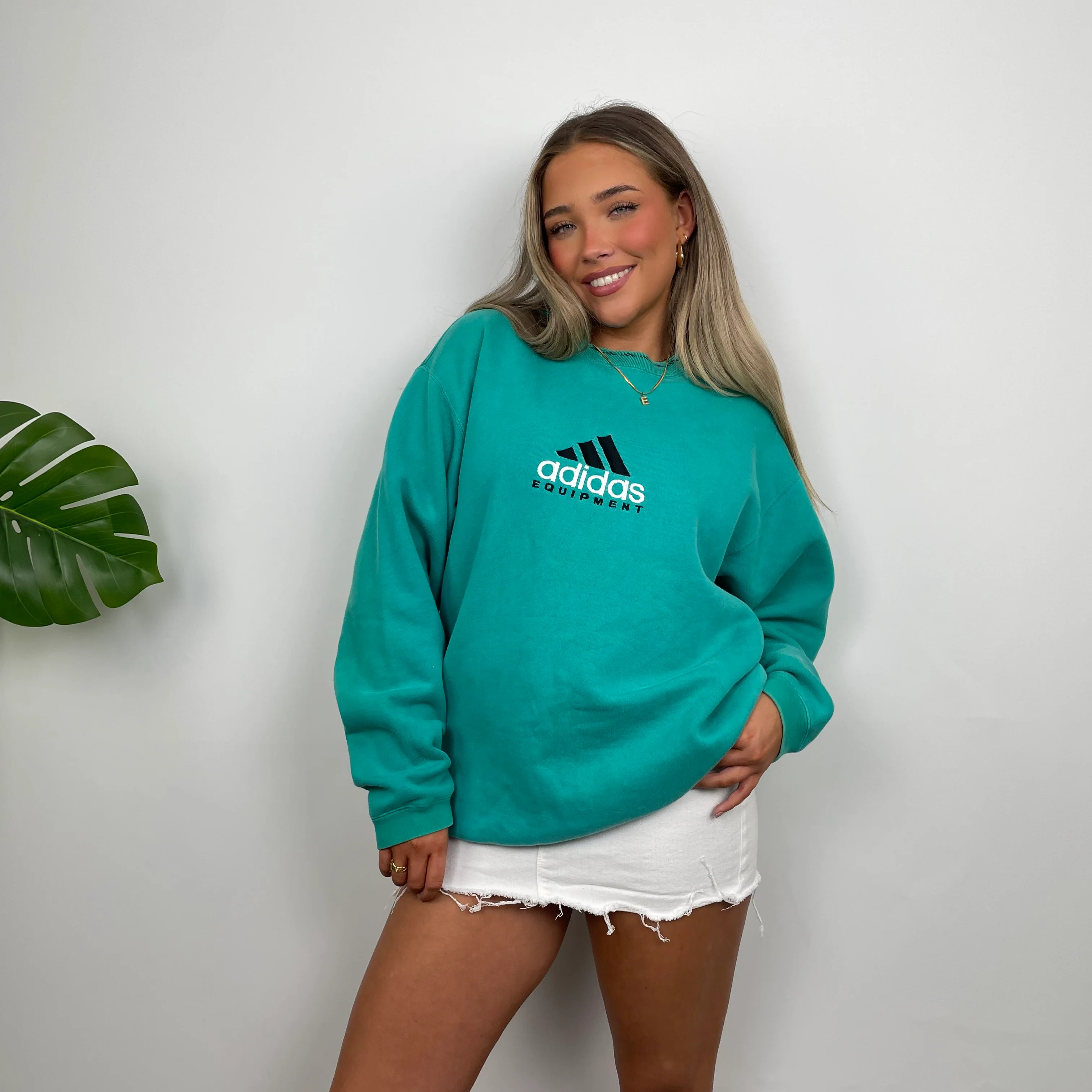 Adidas Equipment Turquoise Blue Embroidered Spell Out Sweatshirt (L) - Image 2