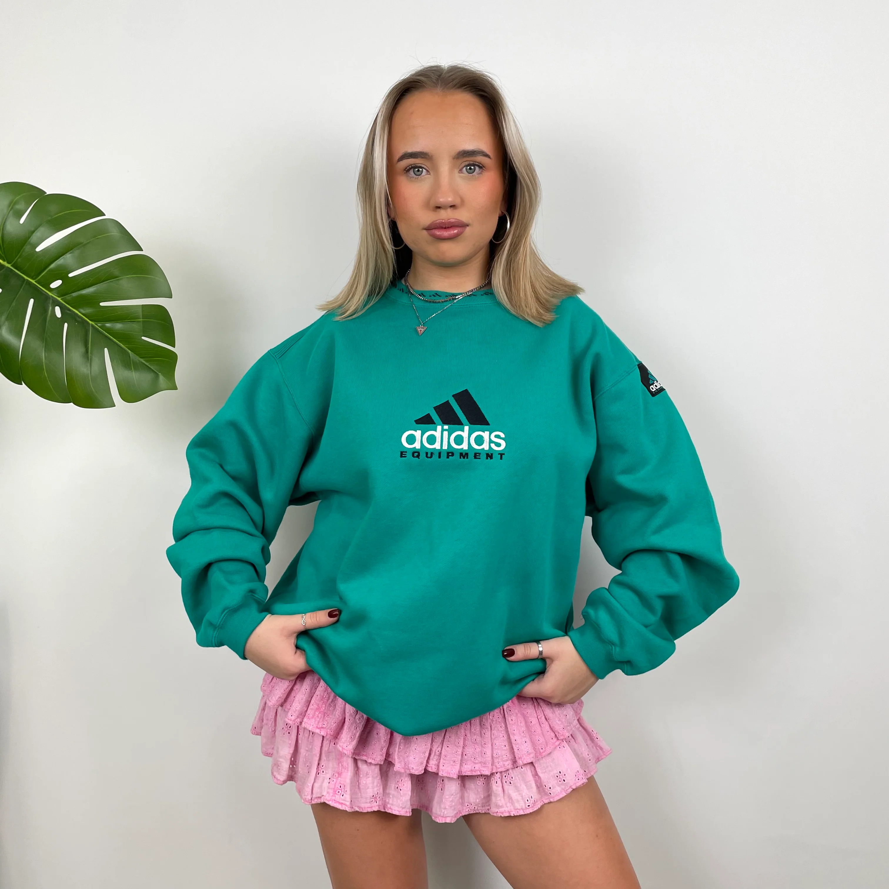 Adidas Equipment Turquoise Blue Embroidered Spell Out Sweatshirt (L) - Image 2