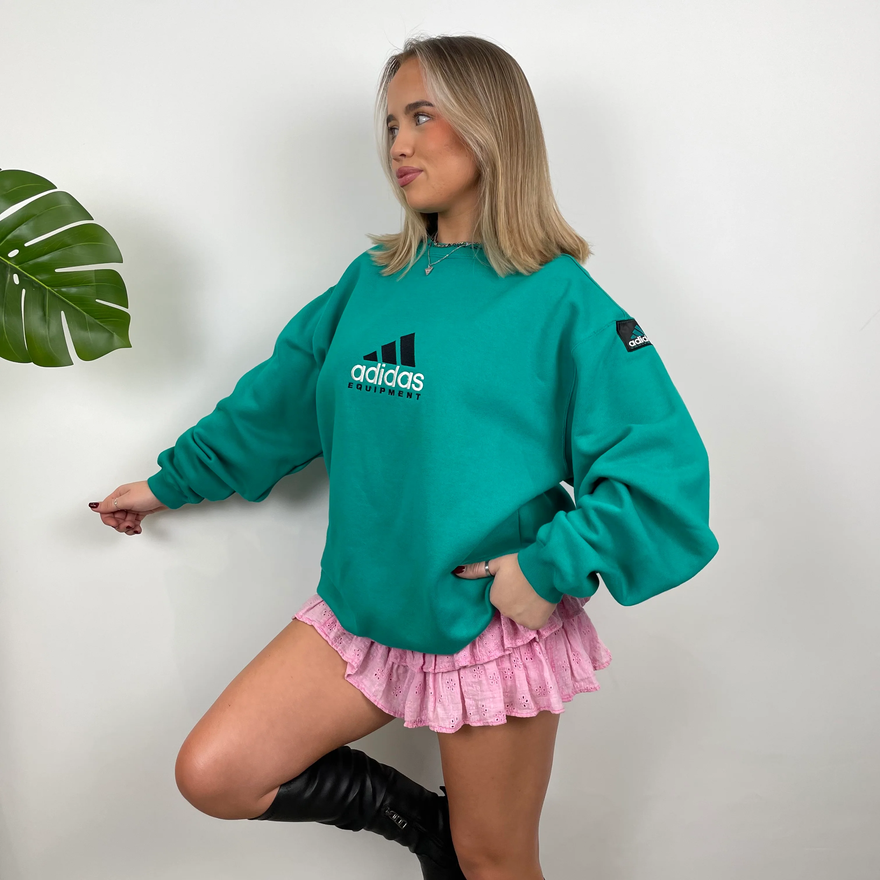 Adidas Equipment Turquoise Blue Embroidered Spell Out Sweatshirt (L) - Image 4