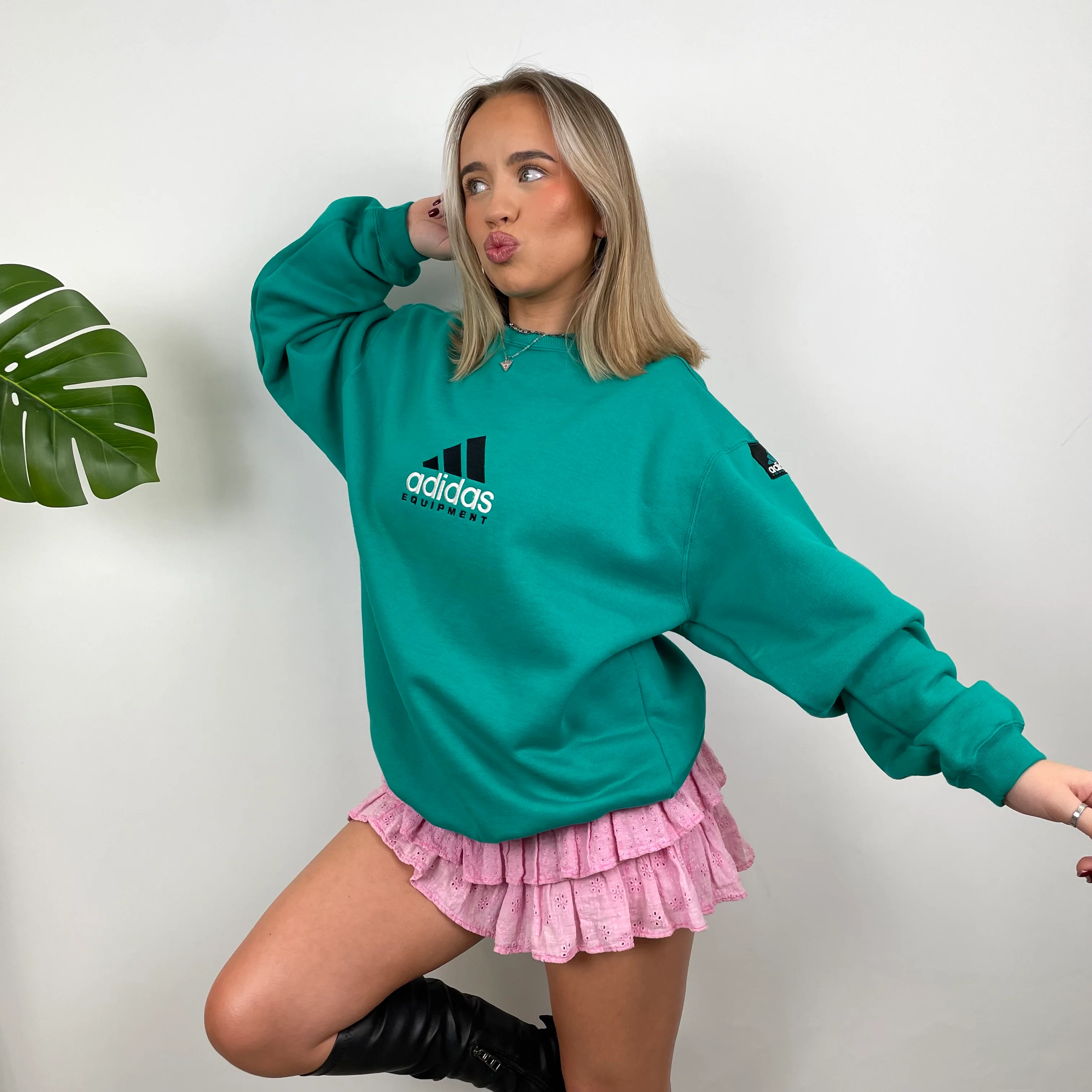 Adidas Equipment Turquoise Blue Embroidered Spell Out Sweatshirt (L) - Image 5