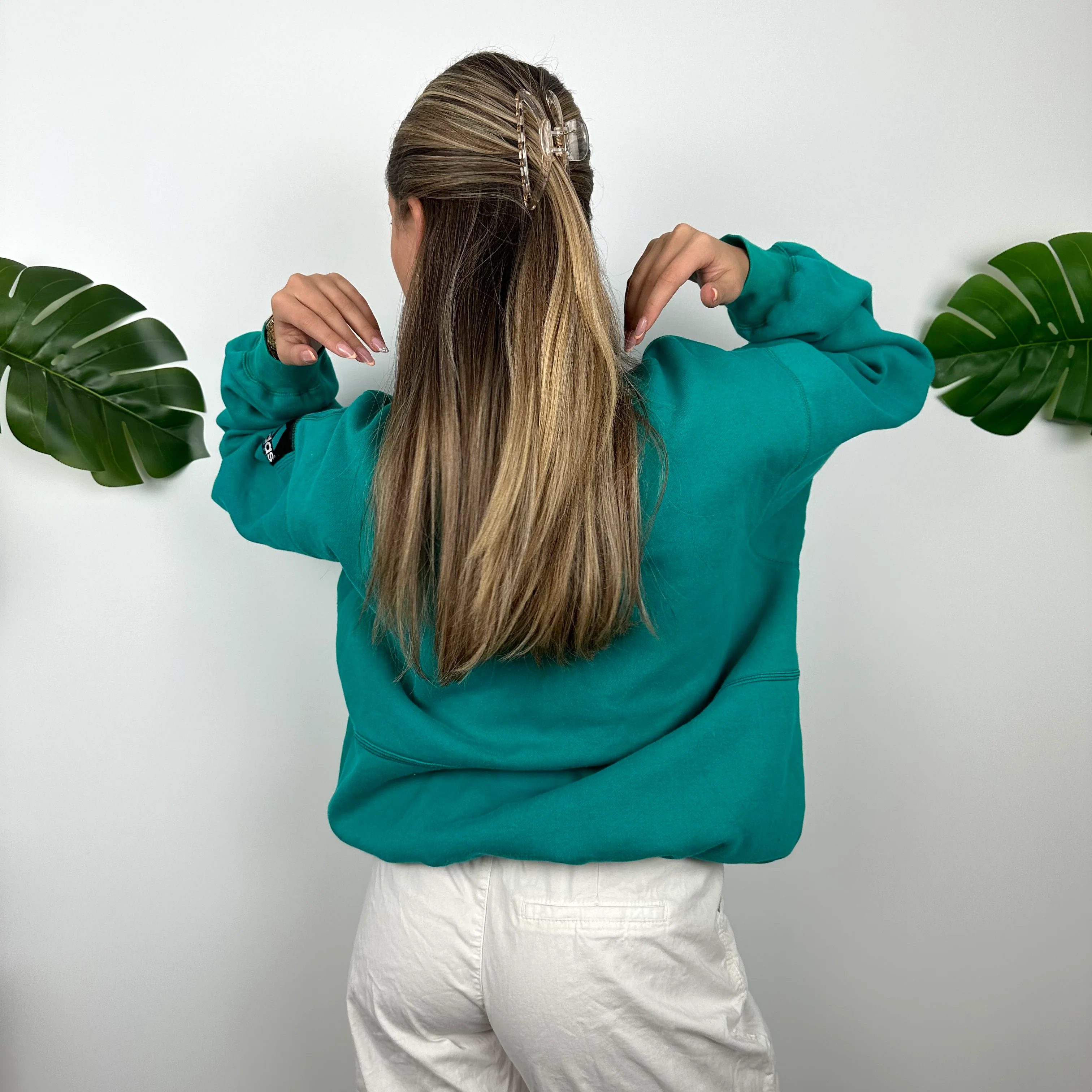 Adidas Equipment Turquoise Green Embroidered Spell Out Quarter Zip Sweatshirt (L) - Image 7
