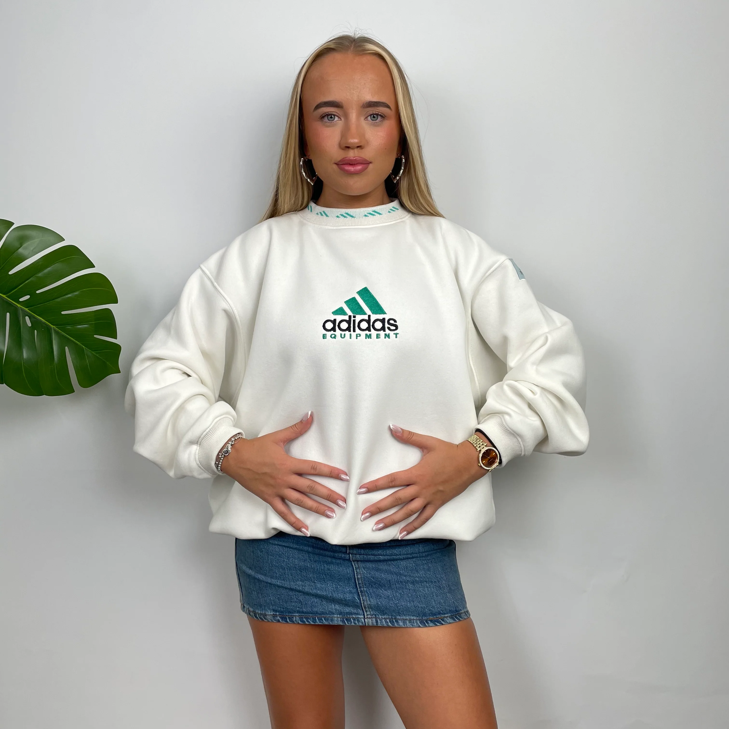 Adidas Equipment White Embroidered Spell Out Sweatshirt (M) - Image 2