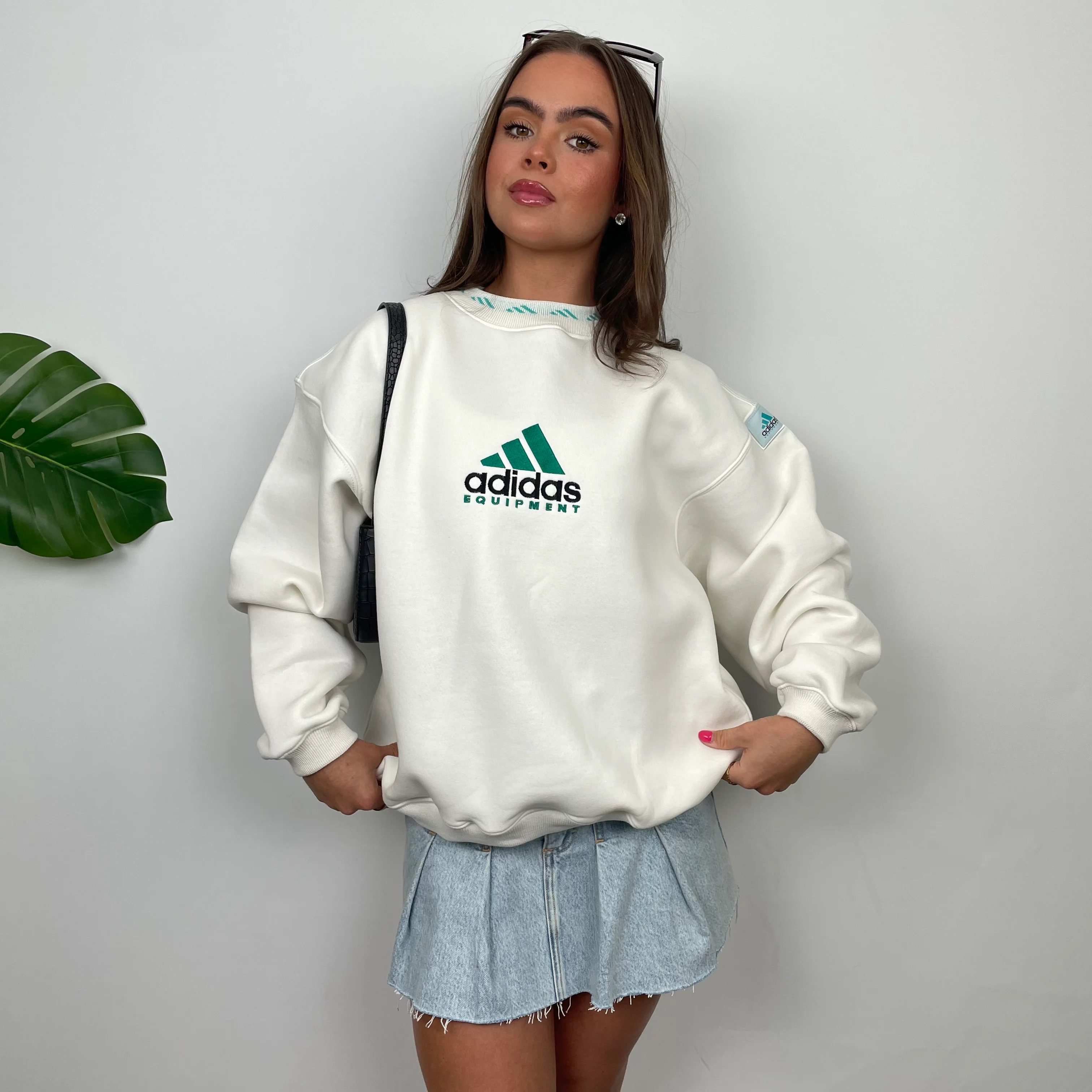 Adidas Equipment White Embroidered Spell Out Sweatshirt (S) - Image 4