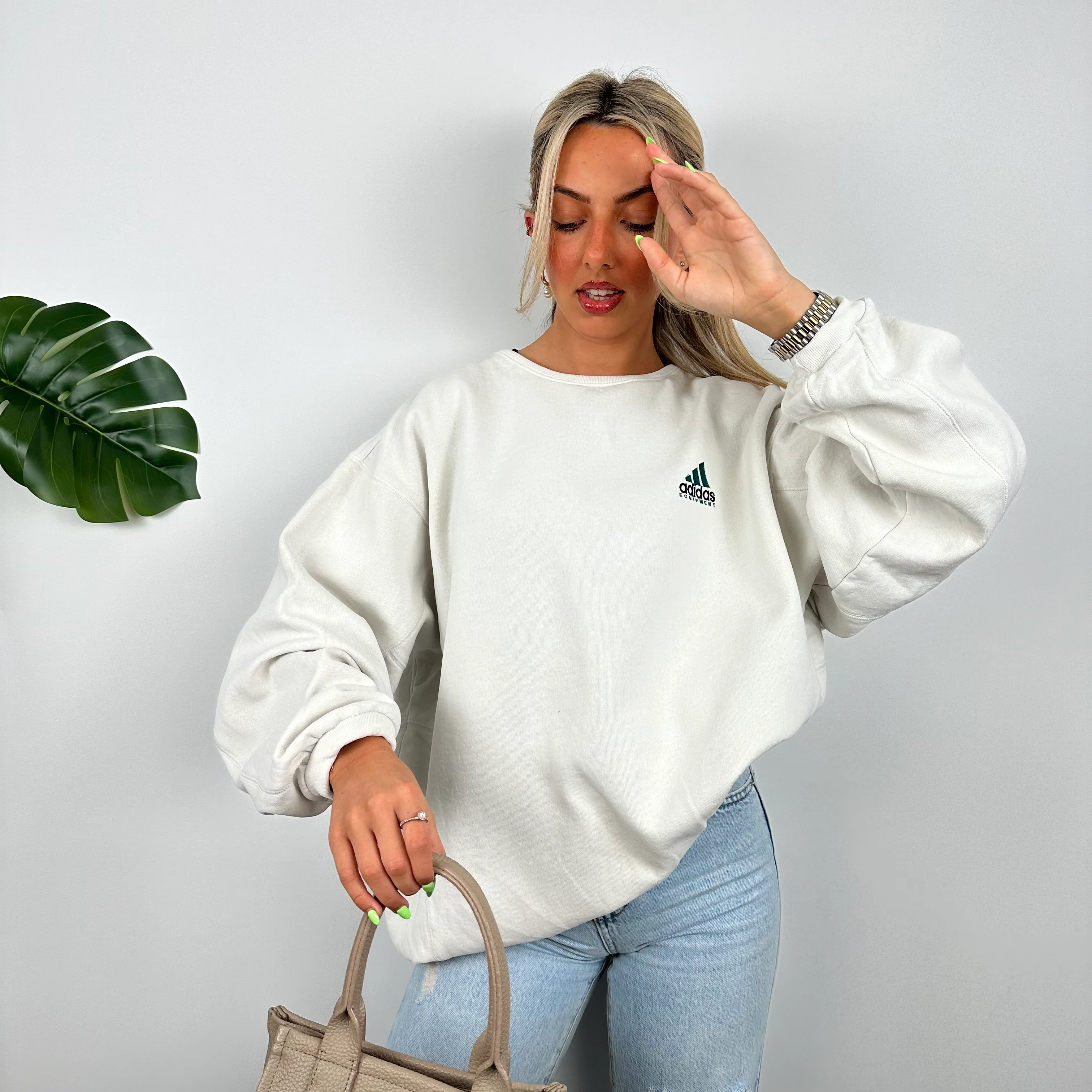 Adidas Equipment White Embroidered Spell Out Sweatshirt (XXL) - Image 2
