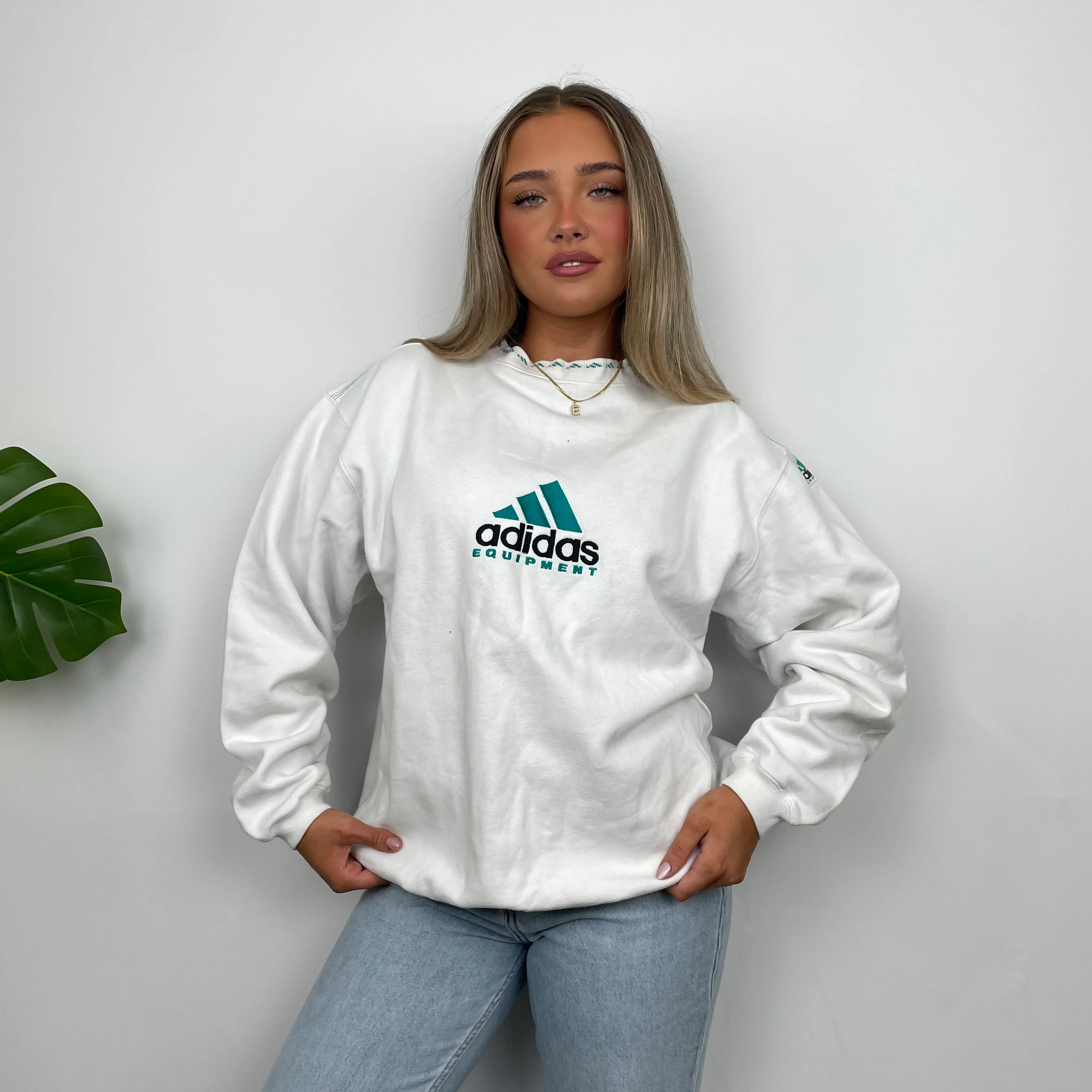 Adidas Equipment White Embroidered Spell Out Sweatshirt (M) - Image 2