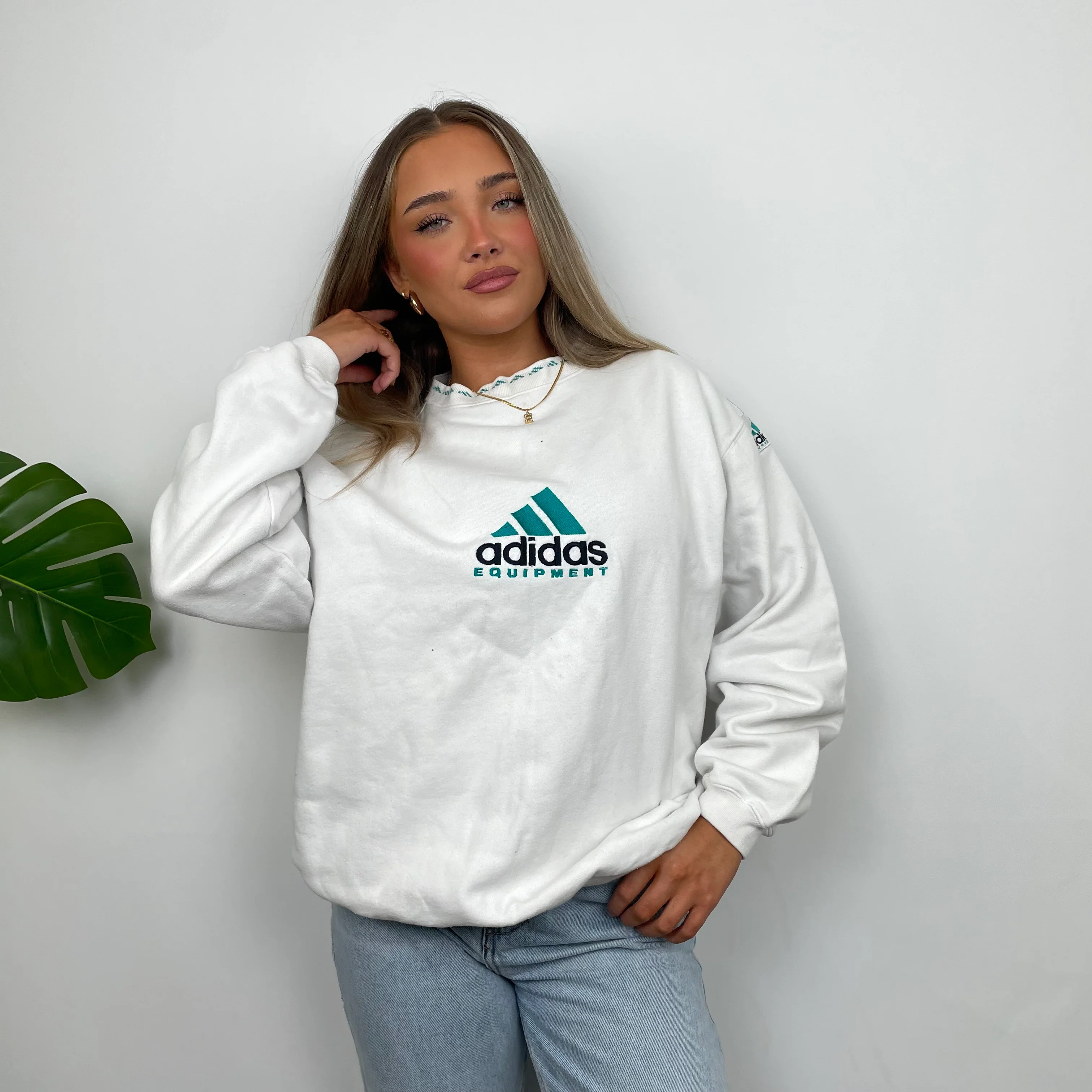 Adidas Equipment White Embroidered Spell Out Sweatshirt (M) - Image 3