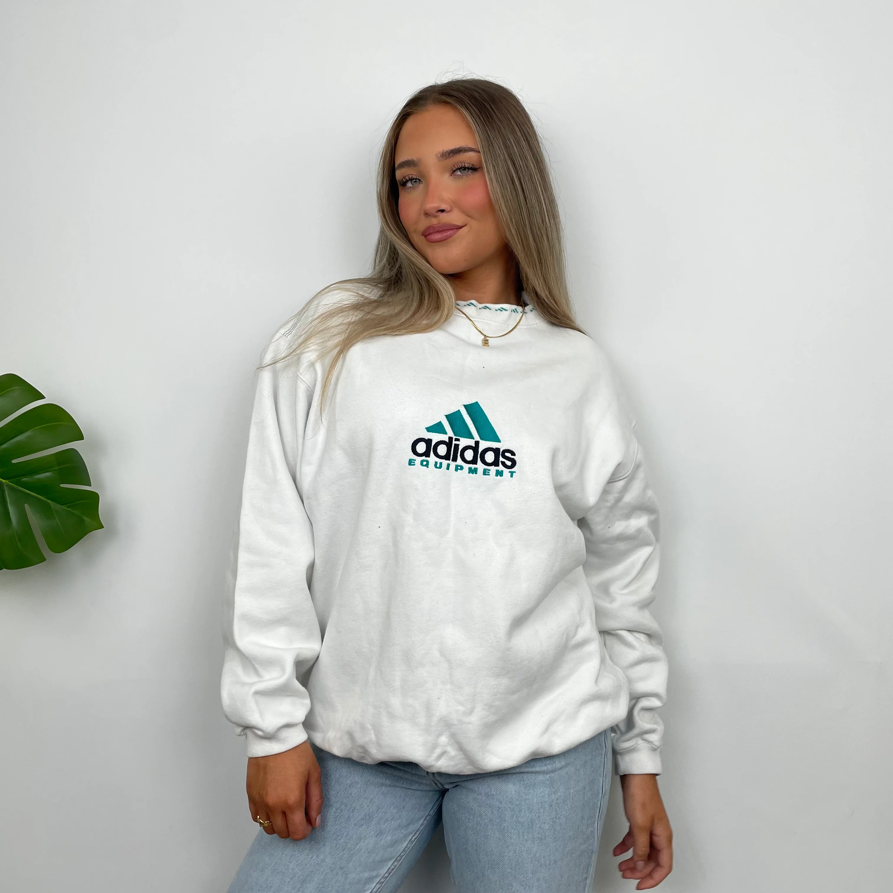 Adidas Equipment White Embroidered Spell Out Sweatshirt (M) - Image 5