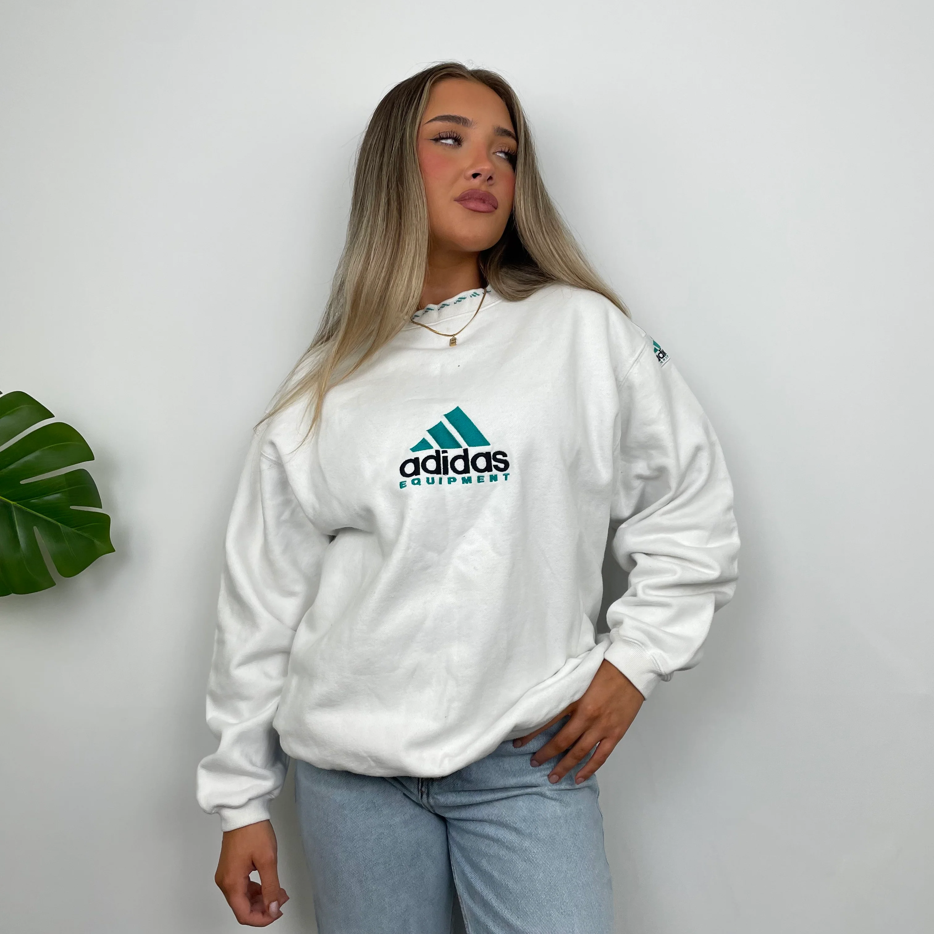 Adidas Equipment White Embroidered Spell Out Sweatshirt (M) - Image 6