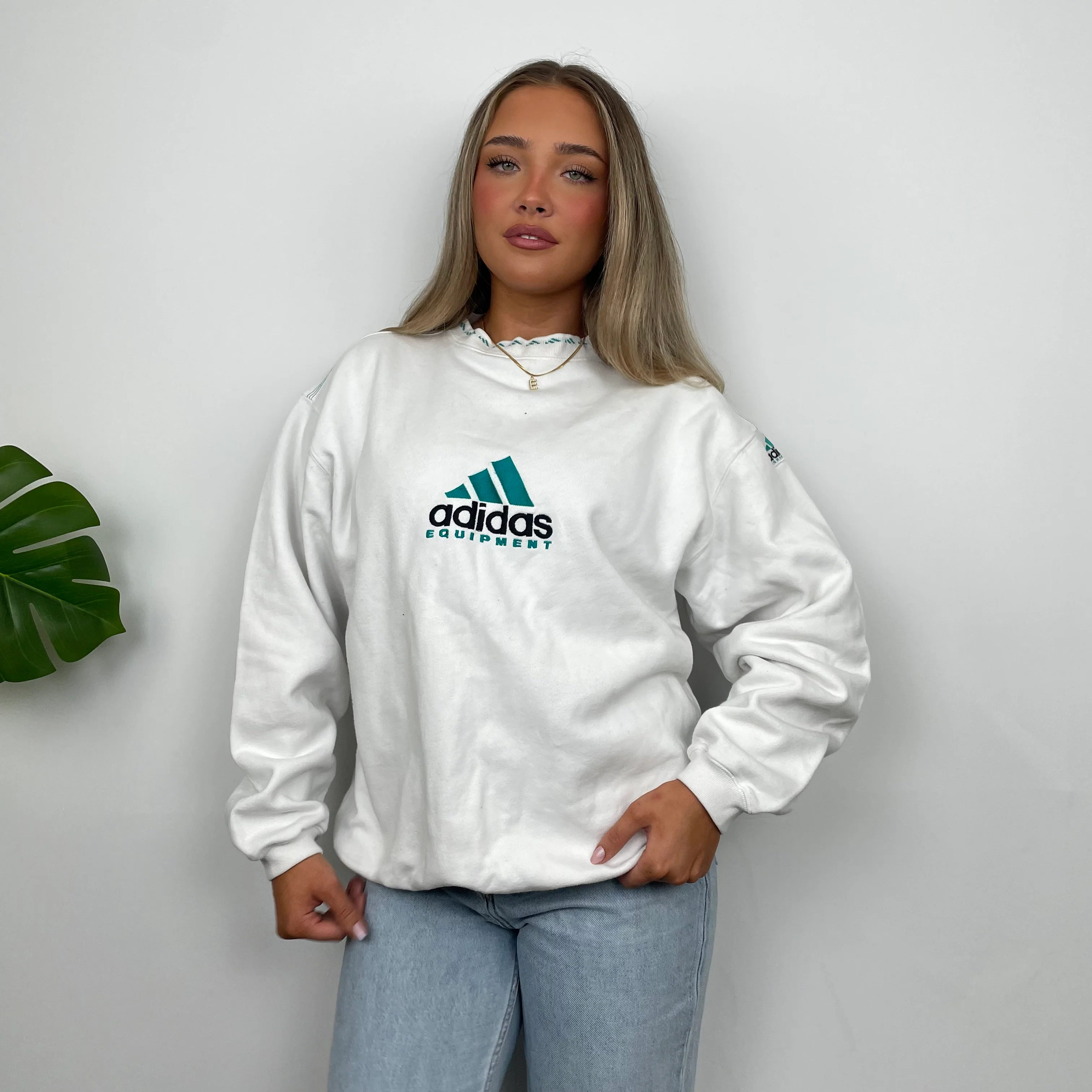 Adidas Equipment White Embroidered Spell Out Sweatshirt (M) - Image 7