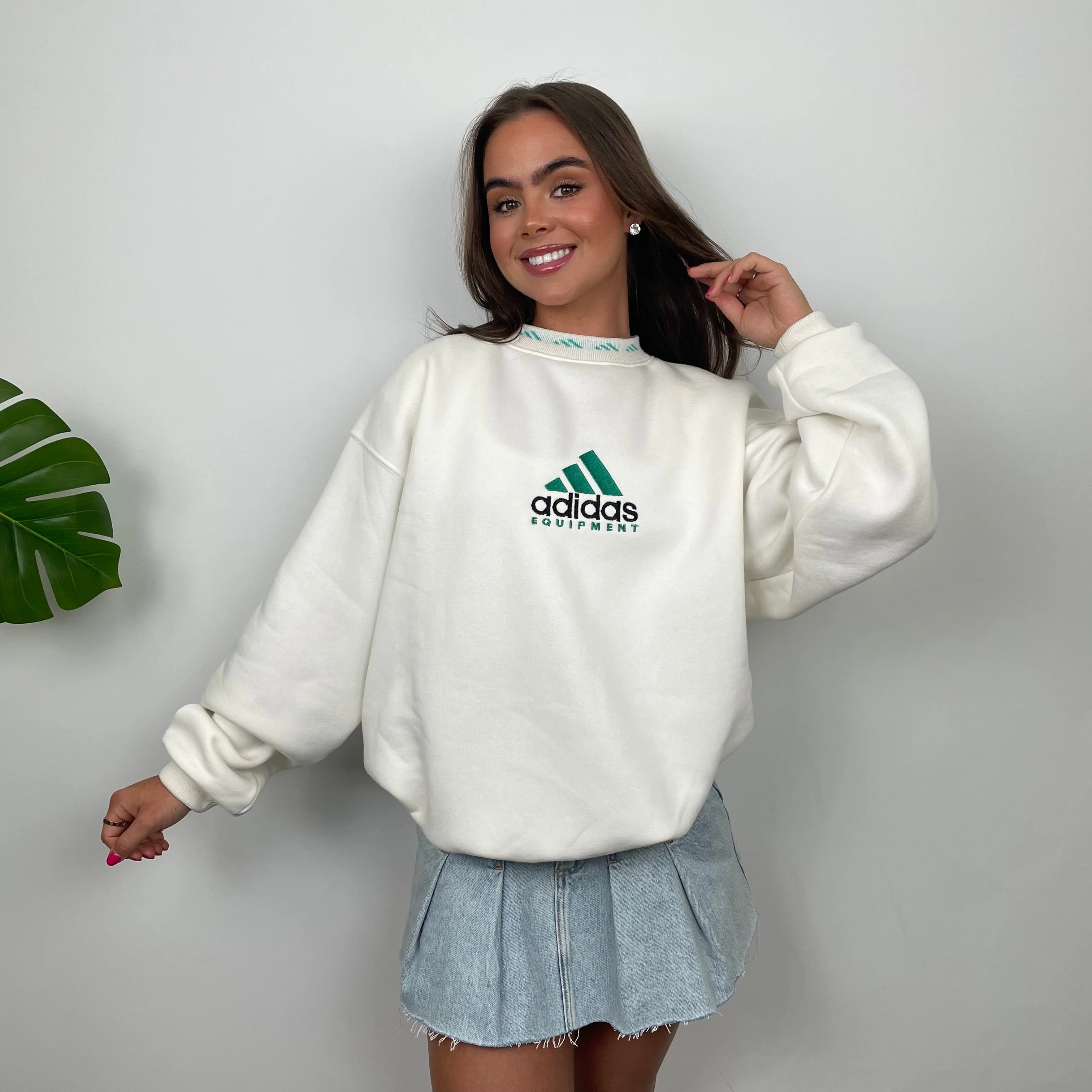 Adidas Equipment White Embroidered Spell Out Sweatshirt (S) - Image 2