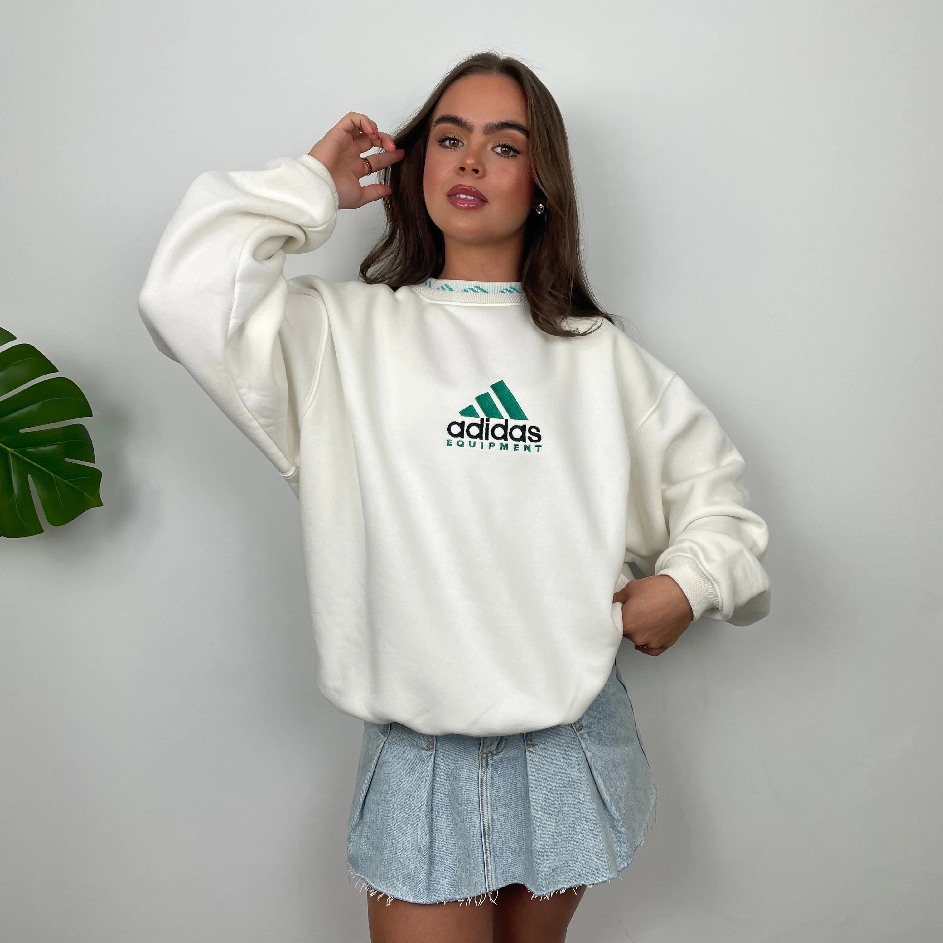 Adidas Equipment White Embroidered Spell Out Sweatshirt (S) - Image 5