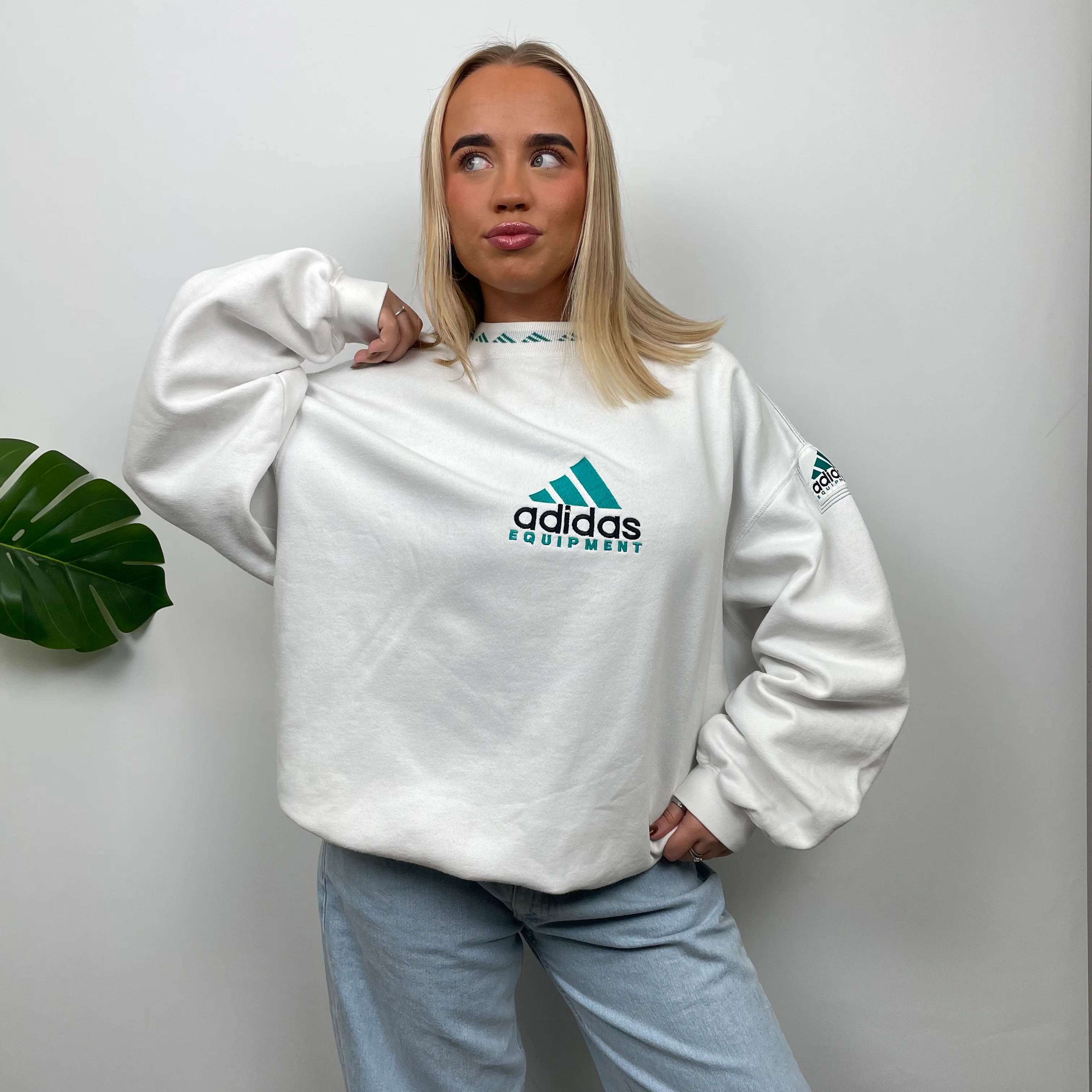 Adidas Equipment White Embroidered Spell Out Sweatshirt (L) - Image 2
