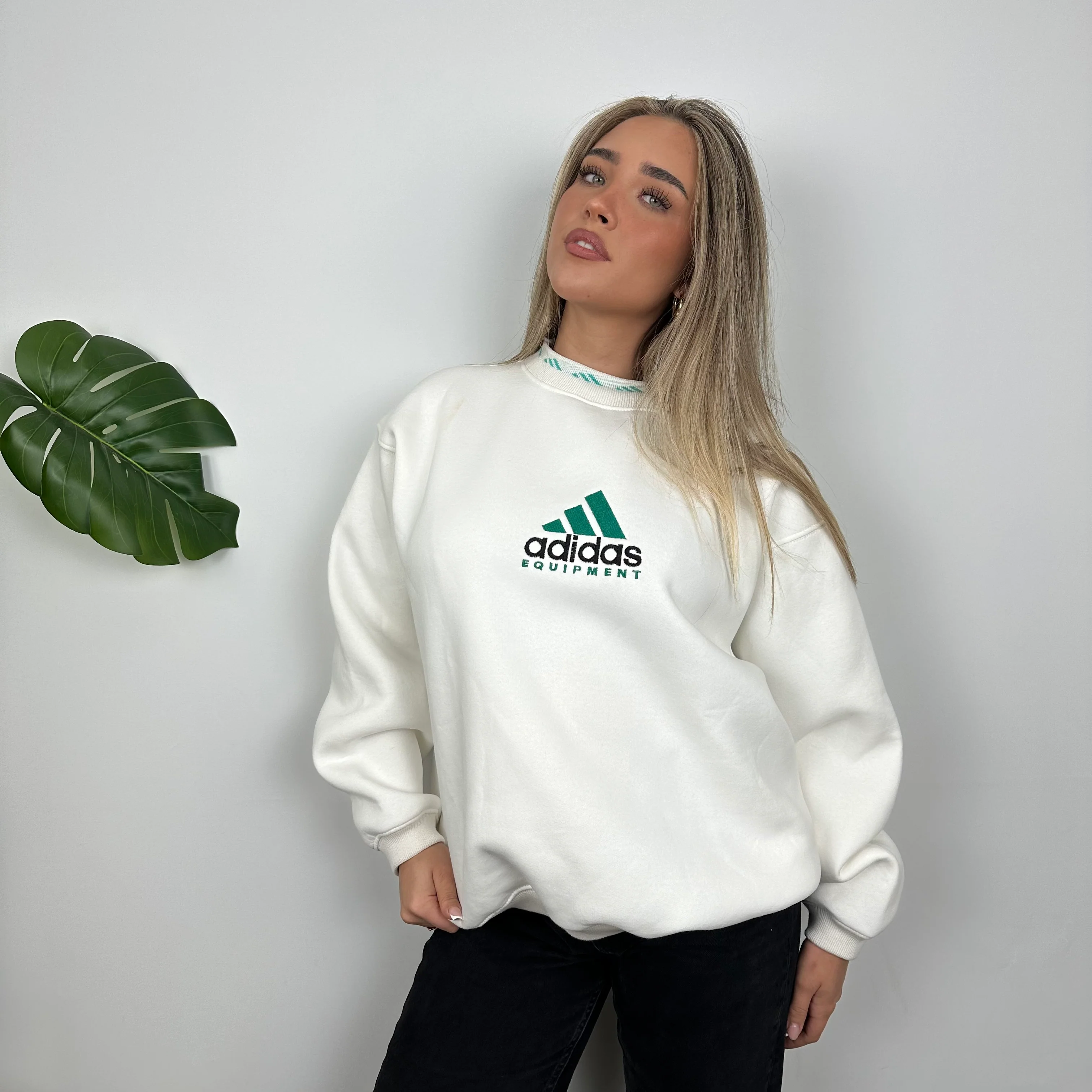 Adidas Equipment White Embroidered Spell Out Sweatshirt (M) - Image 2
