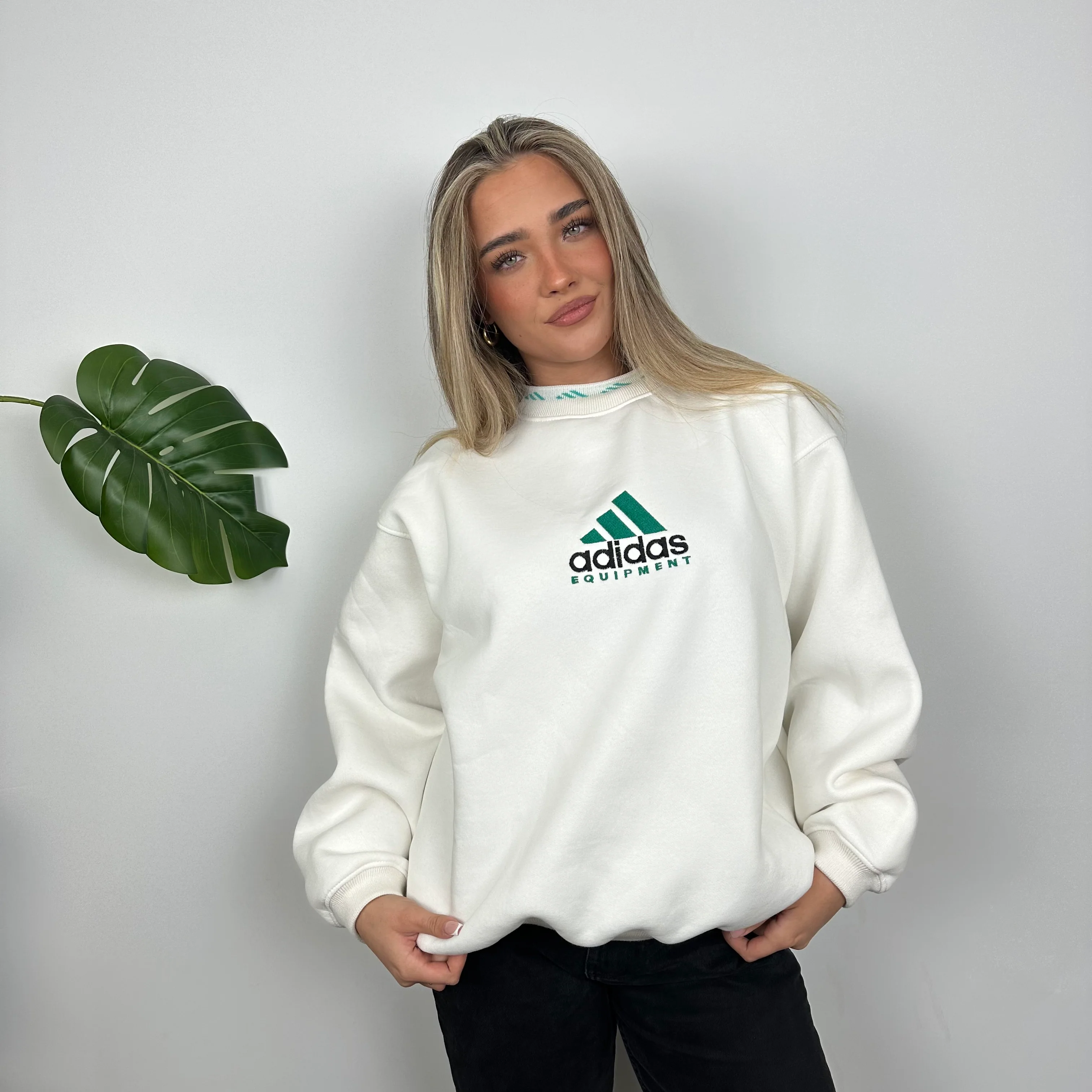 Adidas Equipment White Embroidered Spell Out Sweatshirt (M) - Image 4