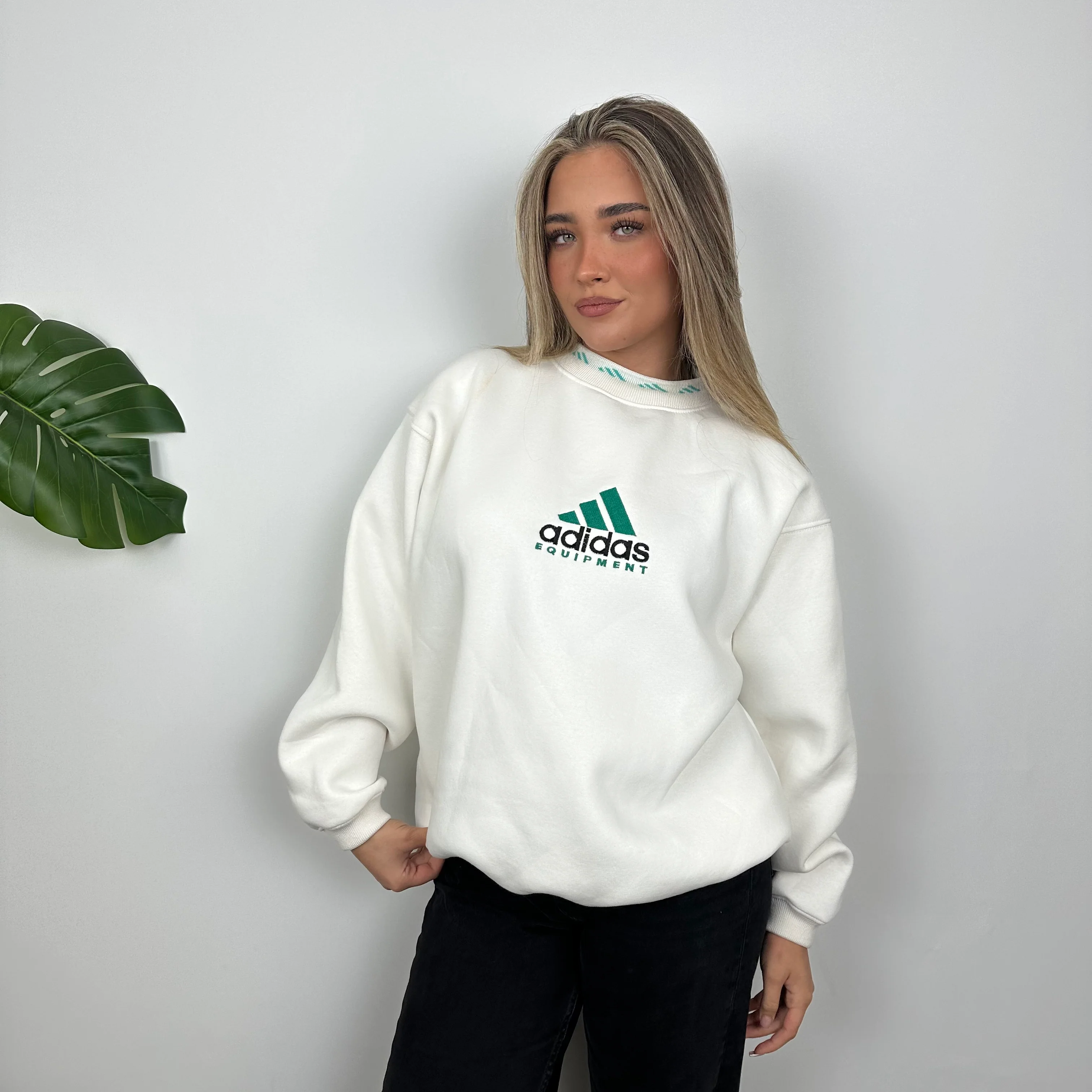 Adidas Equipment White Embroidered Spell Out Sweatshirt (M) - Image 7