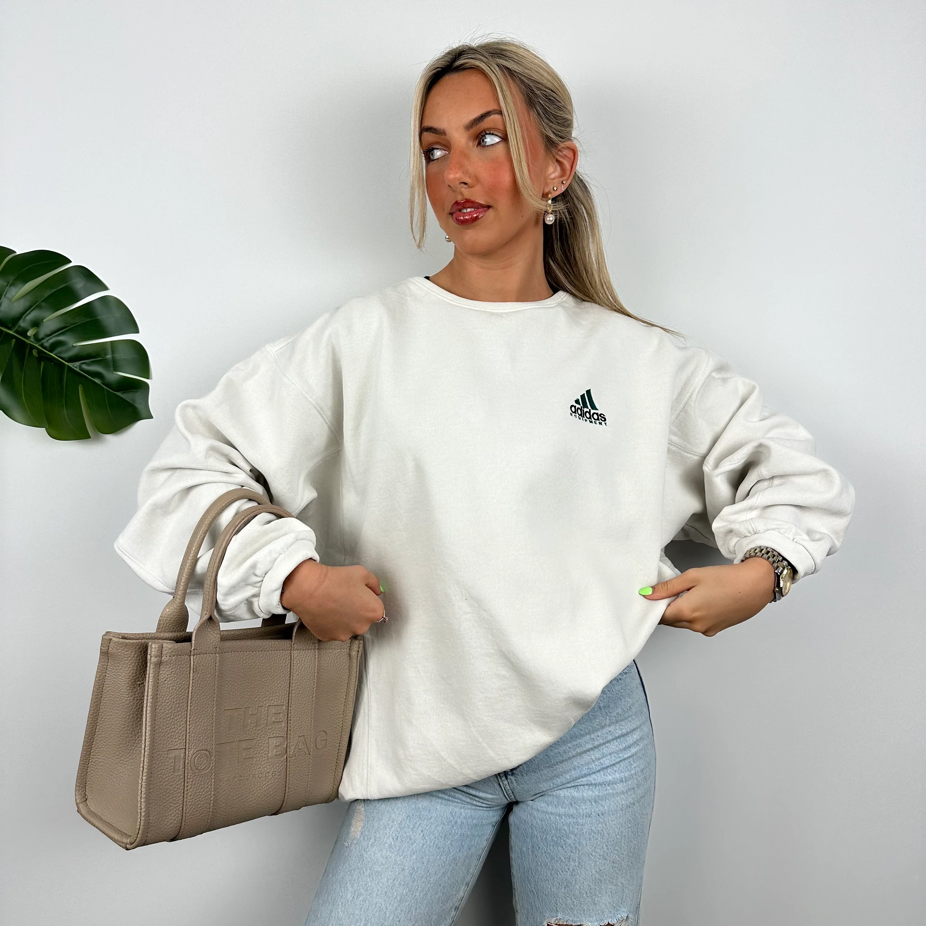 Adidas Equipment White Embroidered Spell Out Sweatshirt (XXL) - Image 6