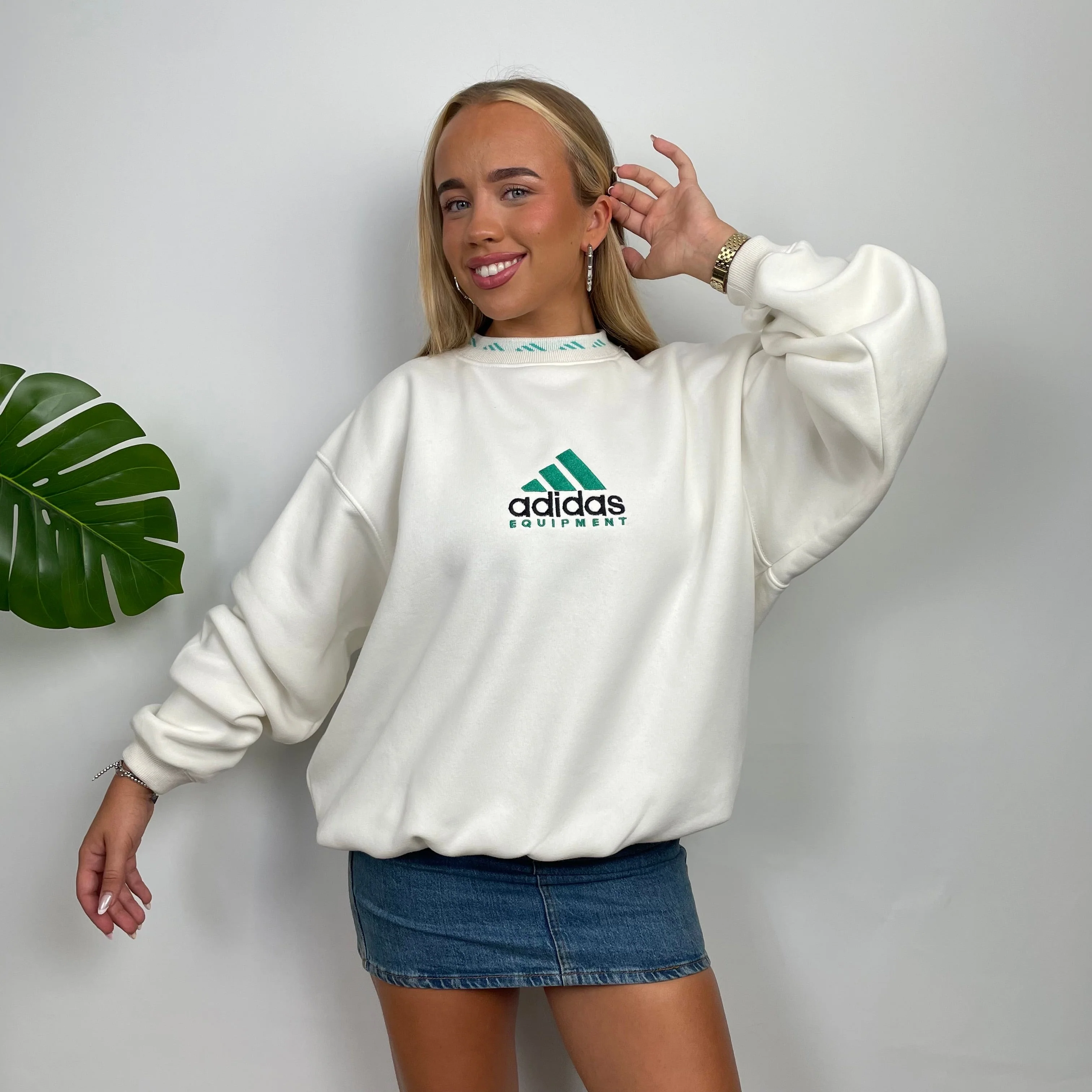 Adidas Equipment White Embroidered Spell Out Sweatshirt as worn by Annalivia Hynds (S) - Image 3