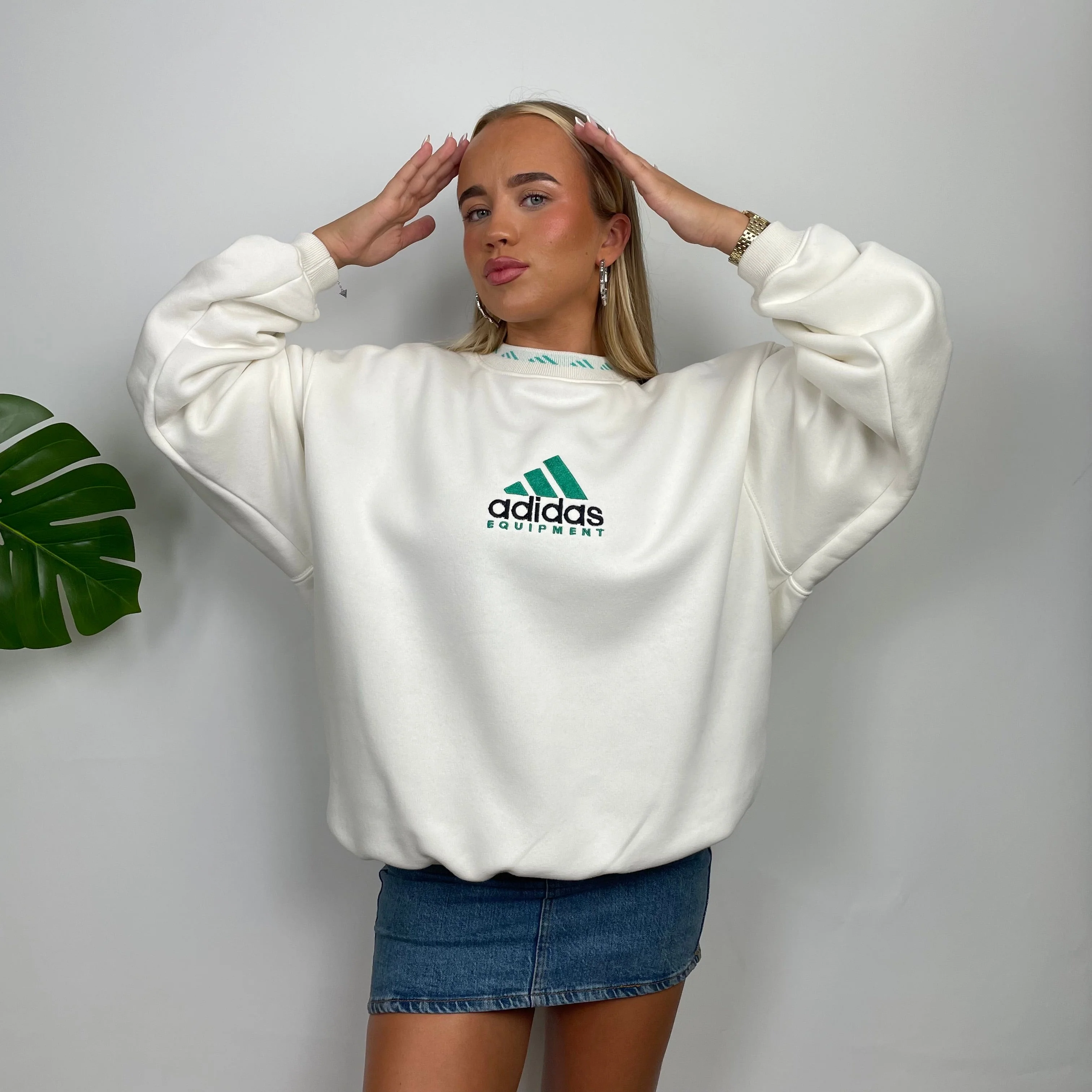 Adidas Equipment White Embroidered Spell Out Sweatshirt as worn by Annalivia Hynds (S) - Image 4