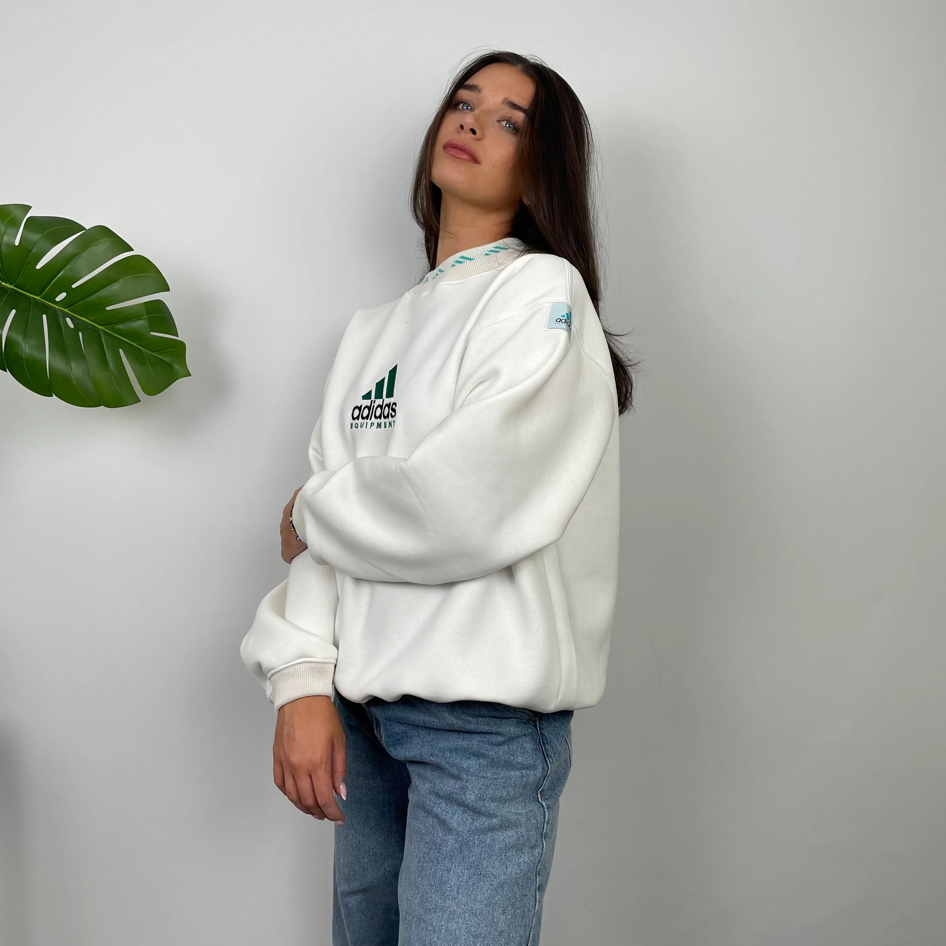 Adidas Equipment White Embroidered Spell Out Sweatshirt (M) - Image 2